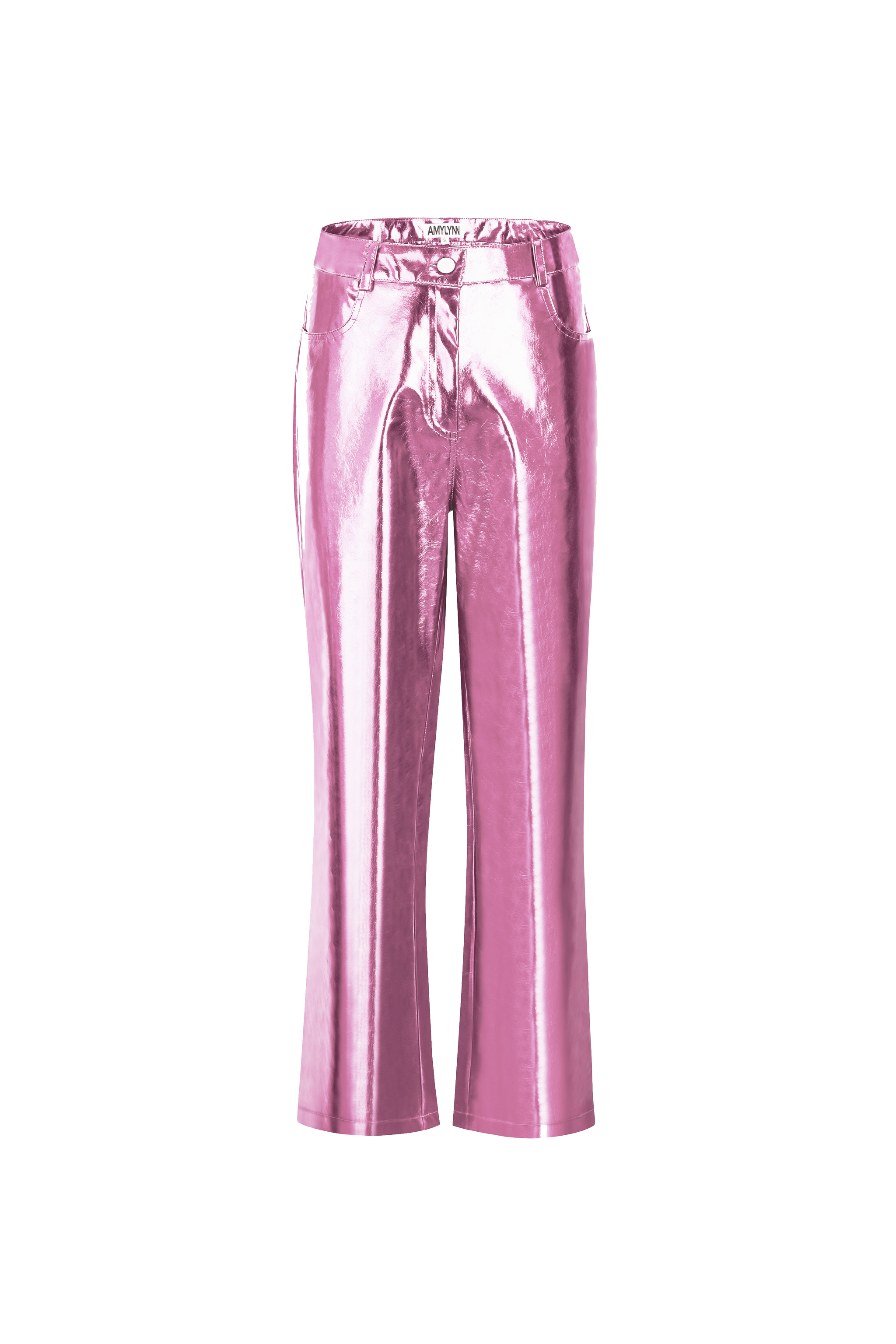 Lupe Light Pink Metallic Straight Leg High Rise Faux Leather