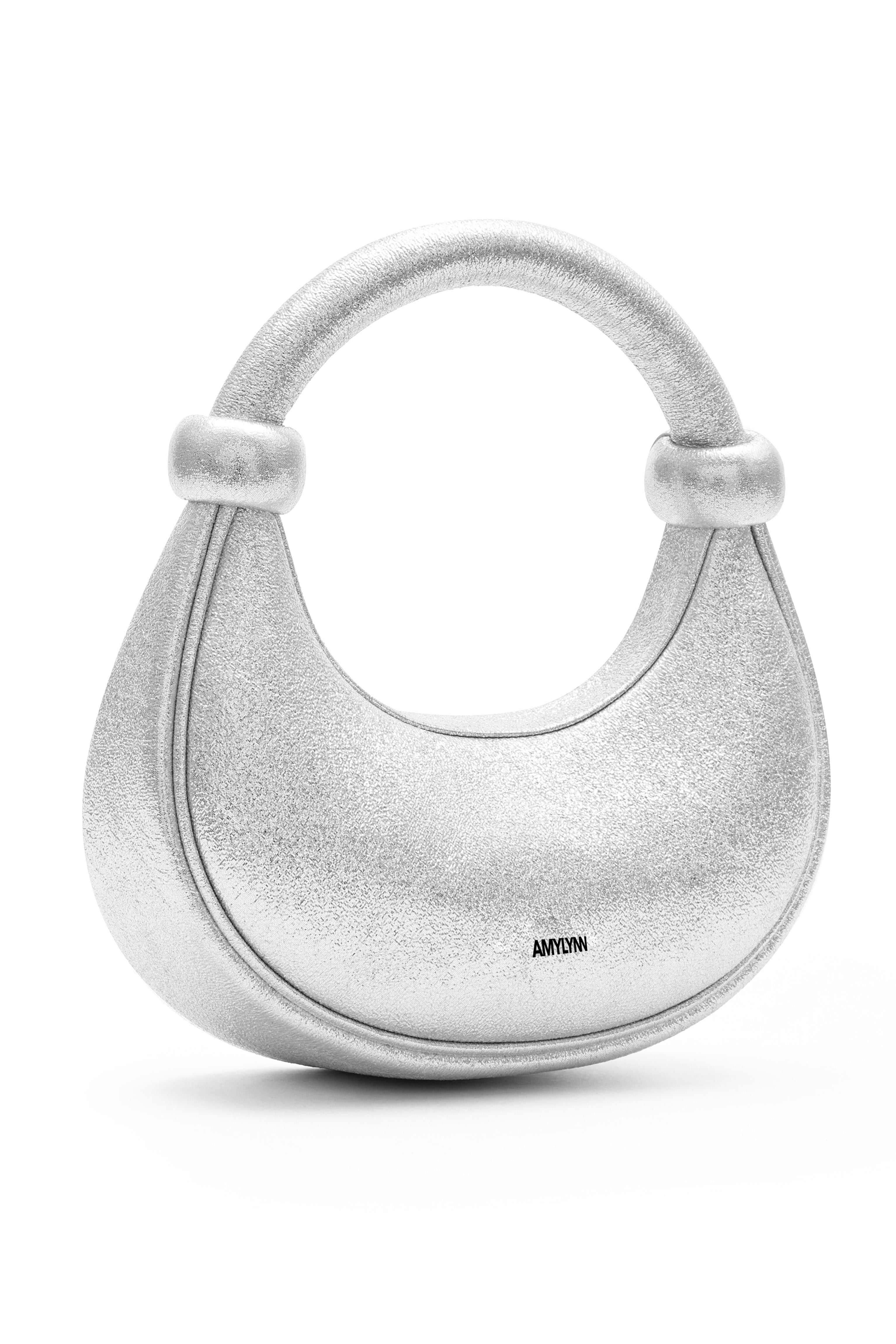 Kyoto Silver Sparkle Leather Crossbody Crescent Bag