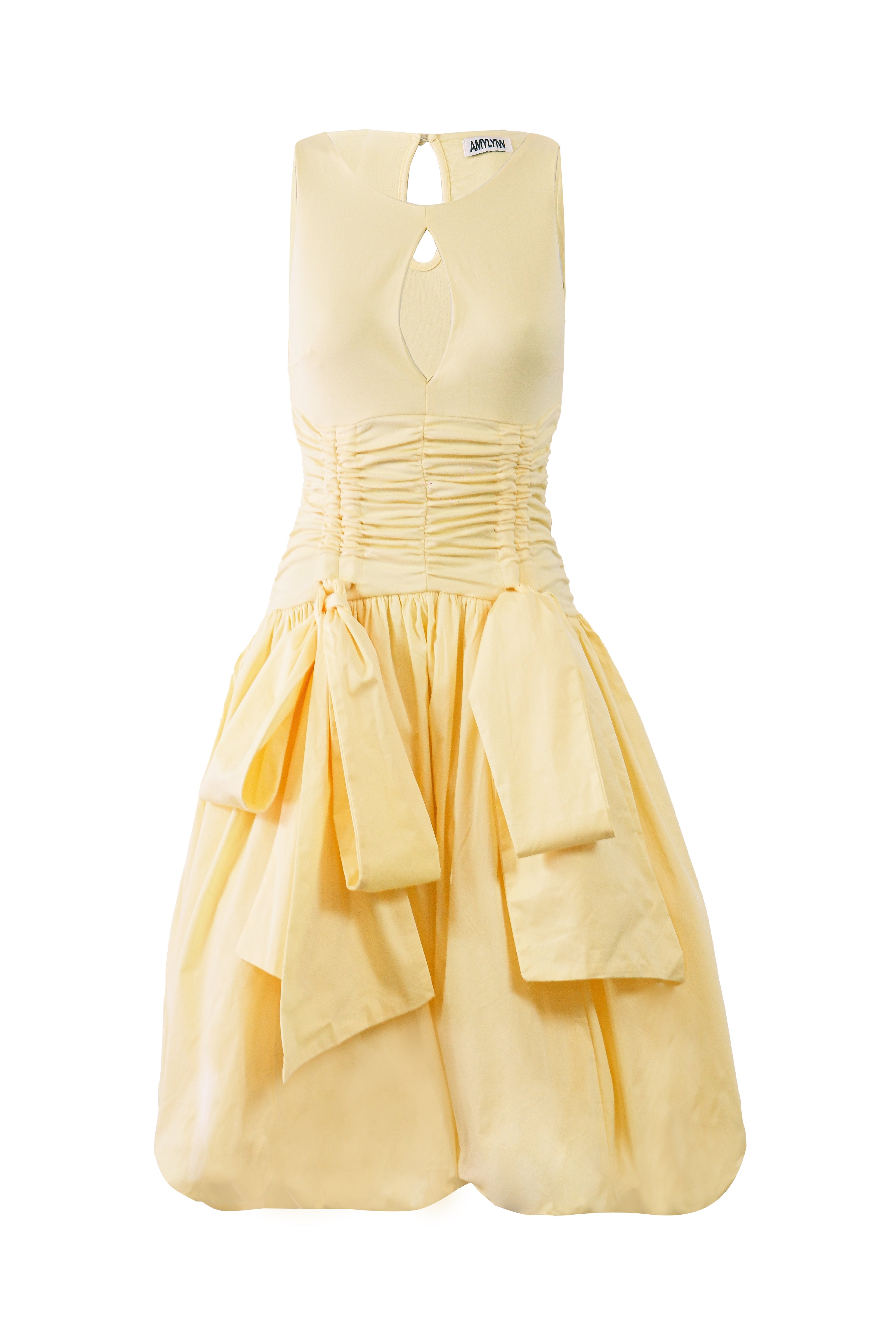 Bodhi Yellow Puffball Midi Dress