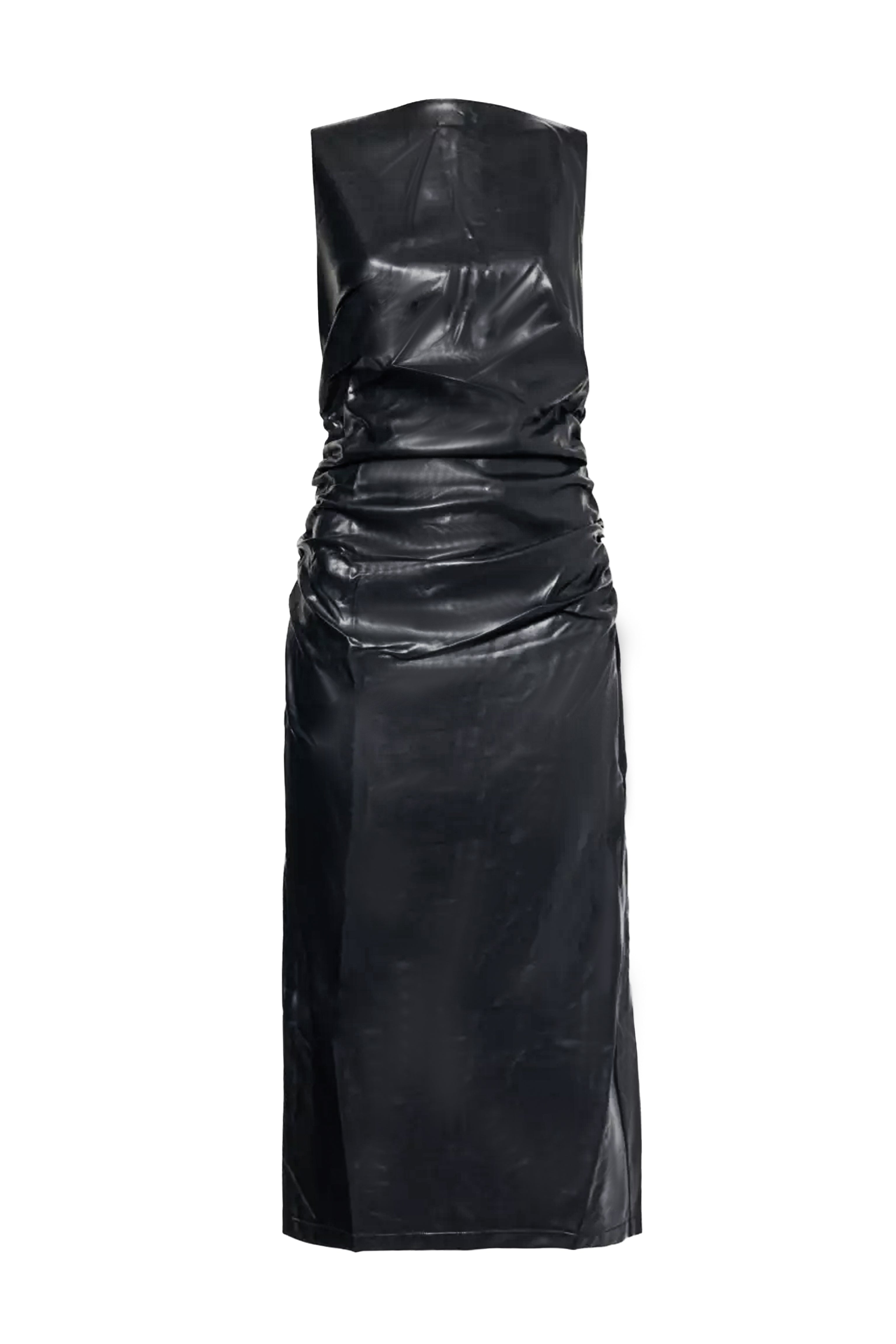 Vera Black Leather Midi Dress