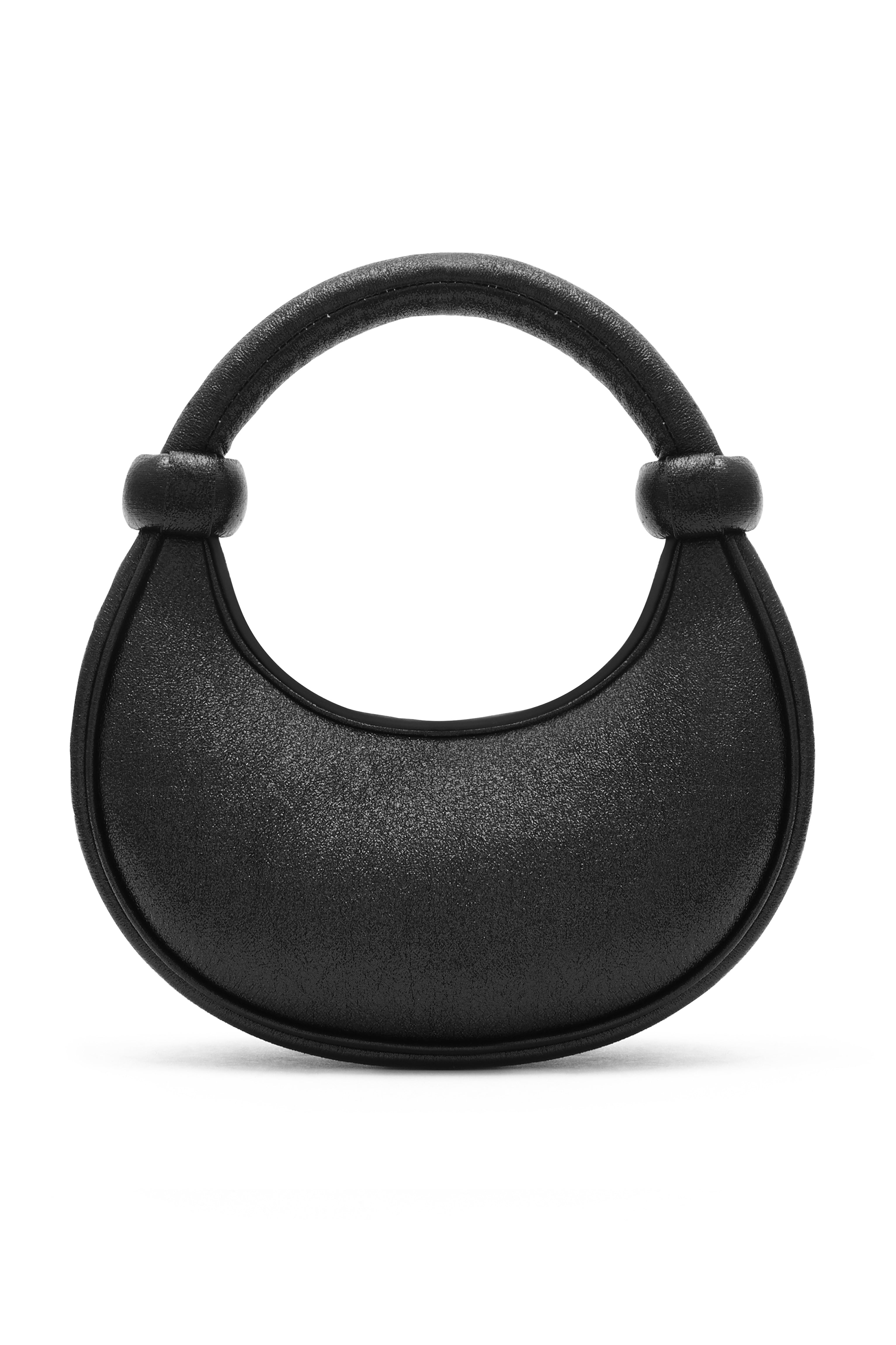 Kyoto Black Sparkle Leather Crossbody Crescent Bag