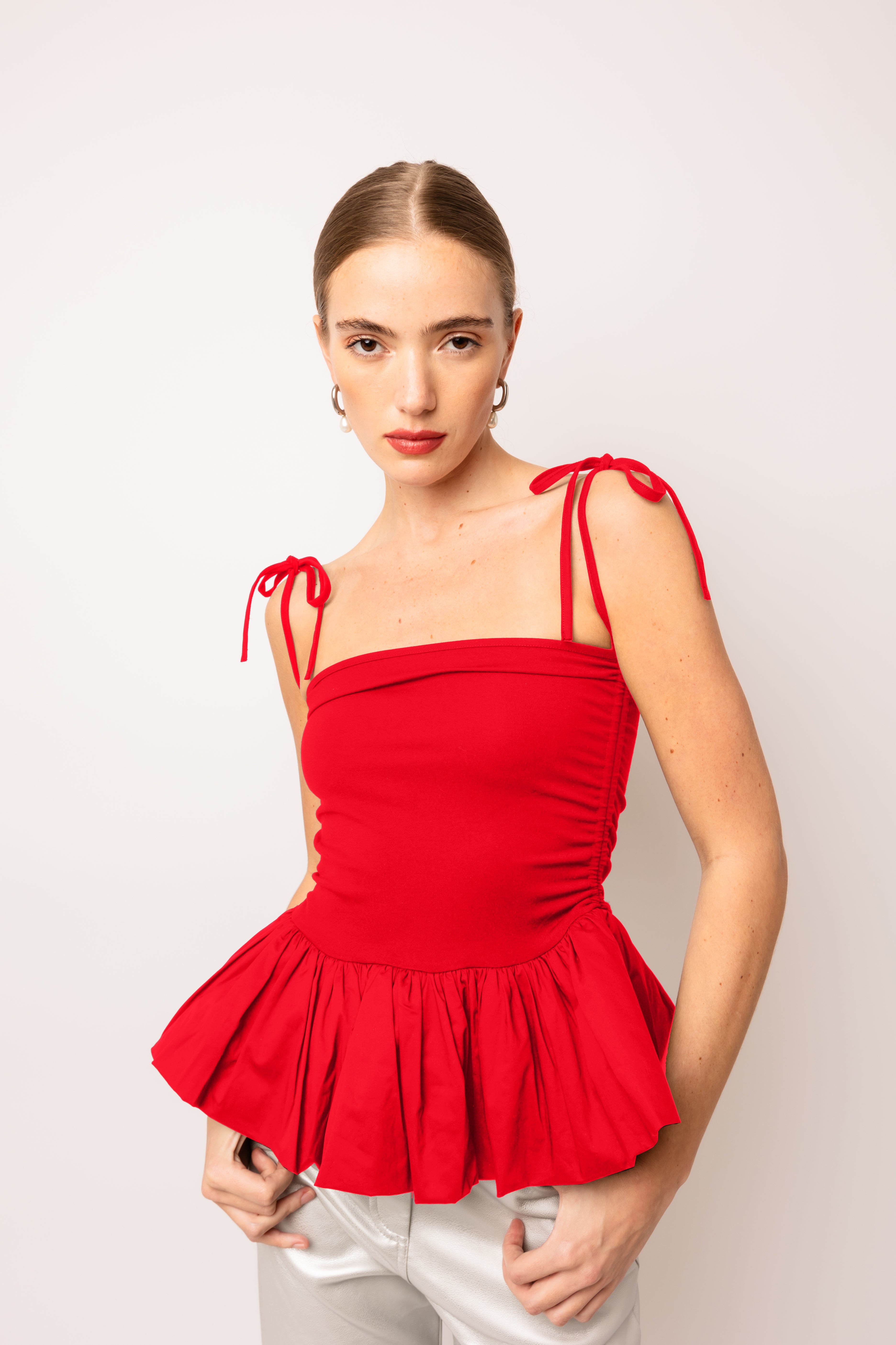 Alexa Cherry Red Puffball Top