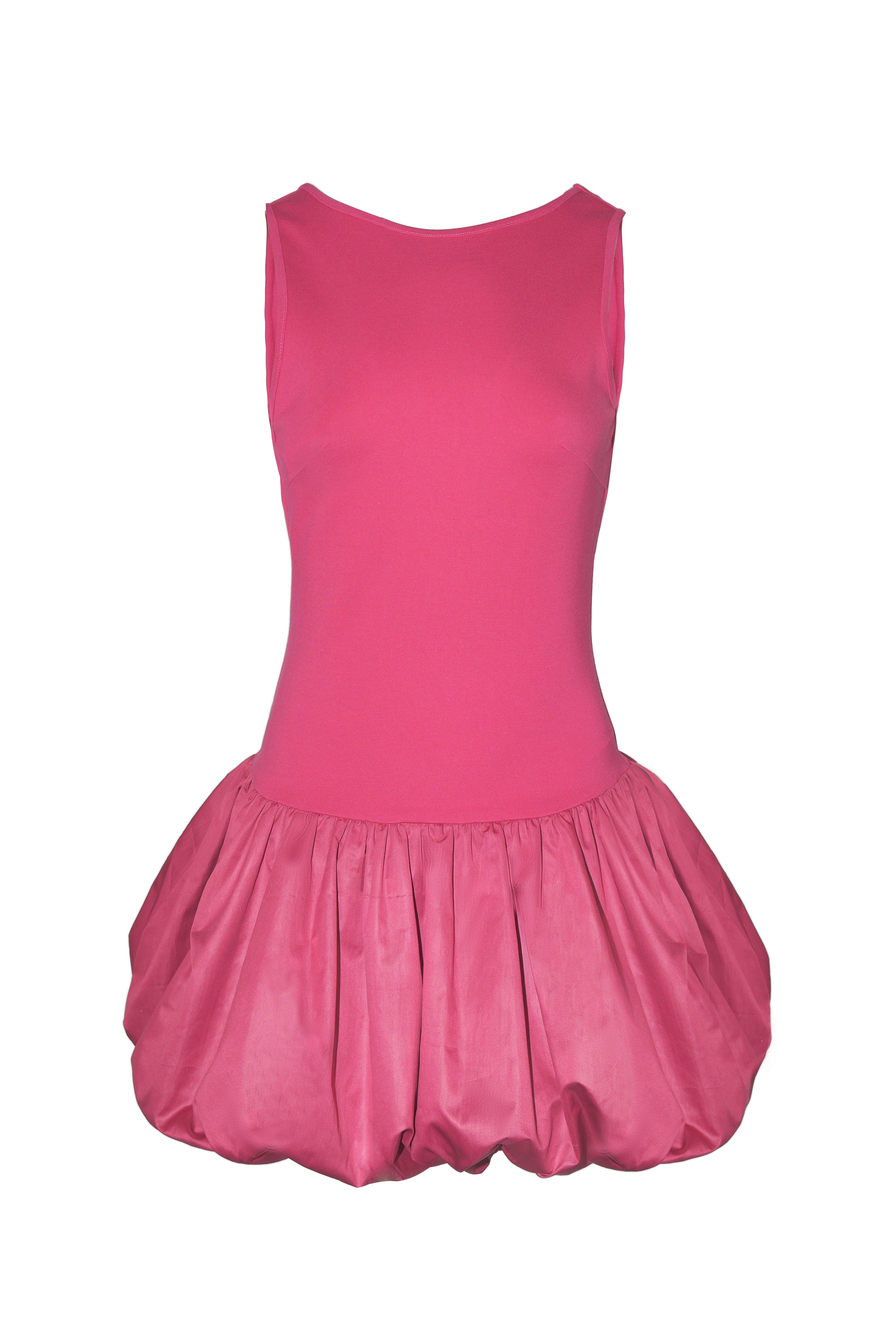 Ciara Magenta Scoopback Puffball Ultra Mini Dress