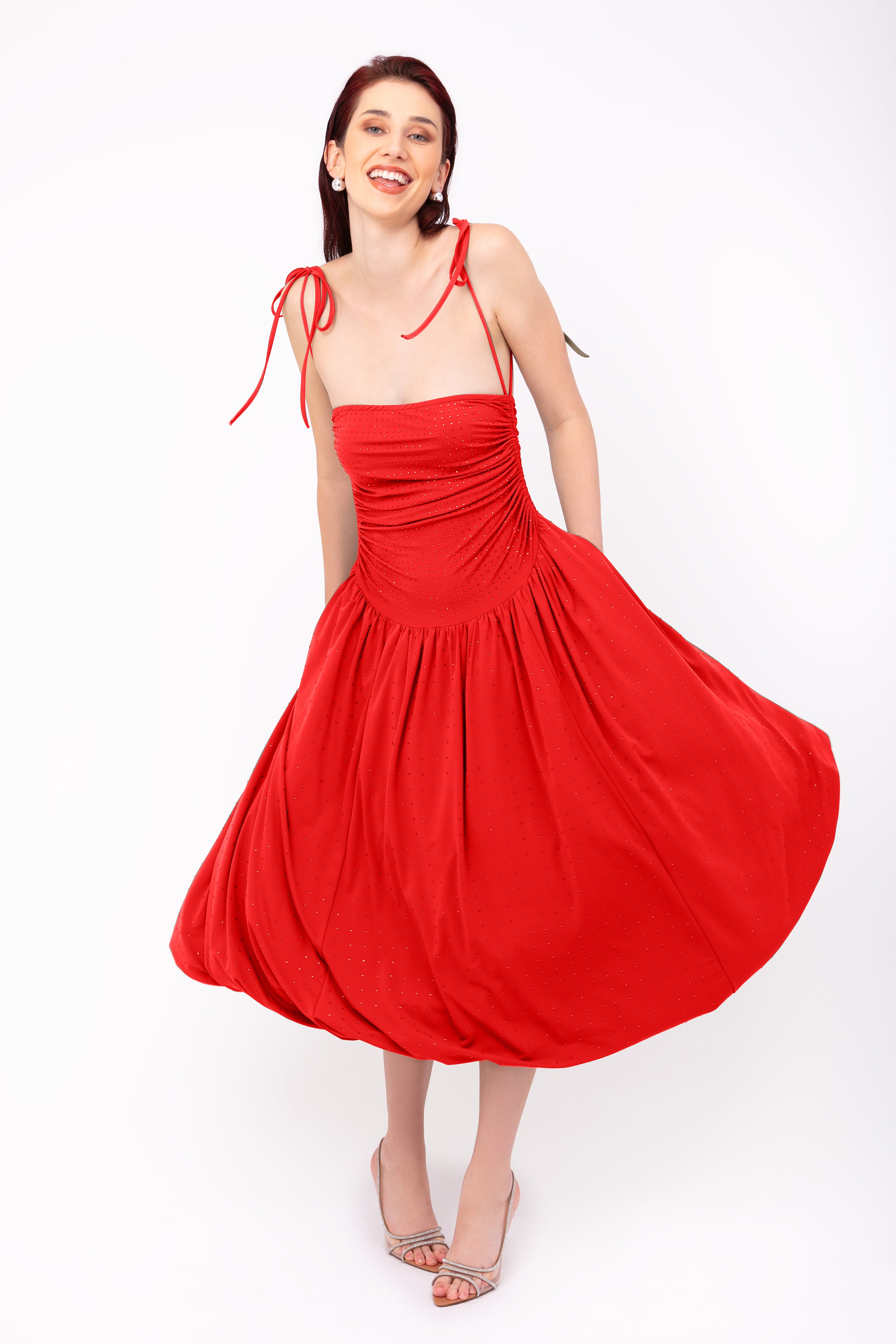 Alexa Red Embellished Puffball Dress