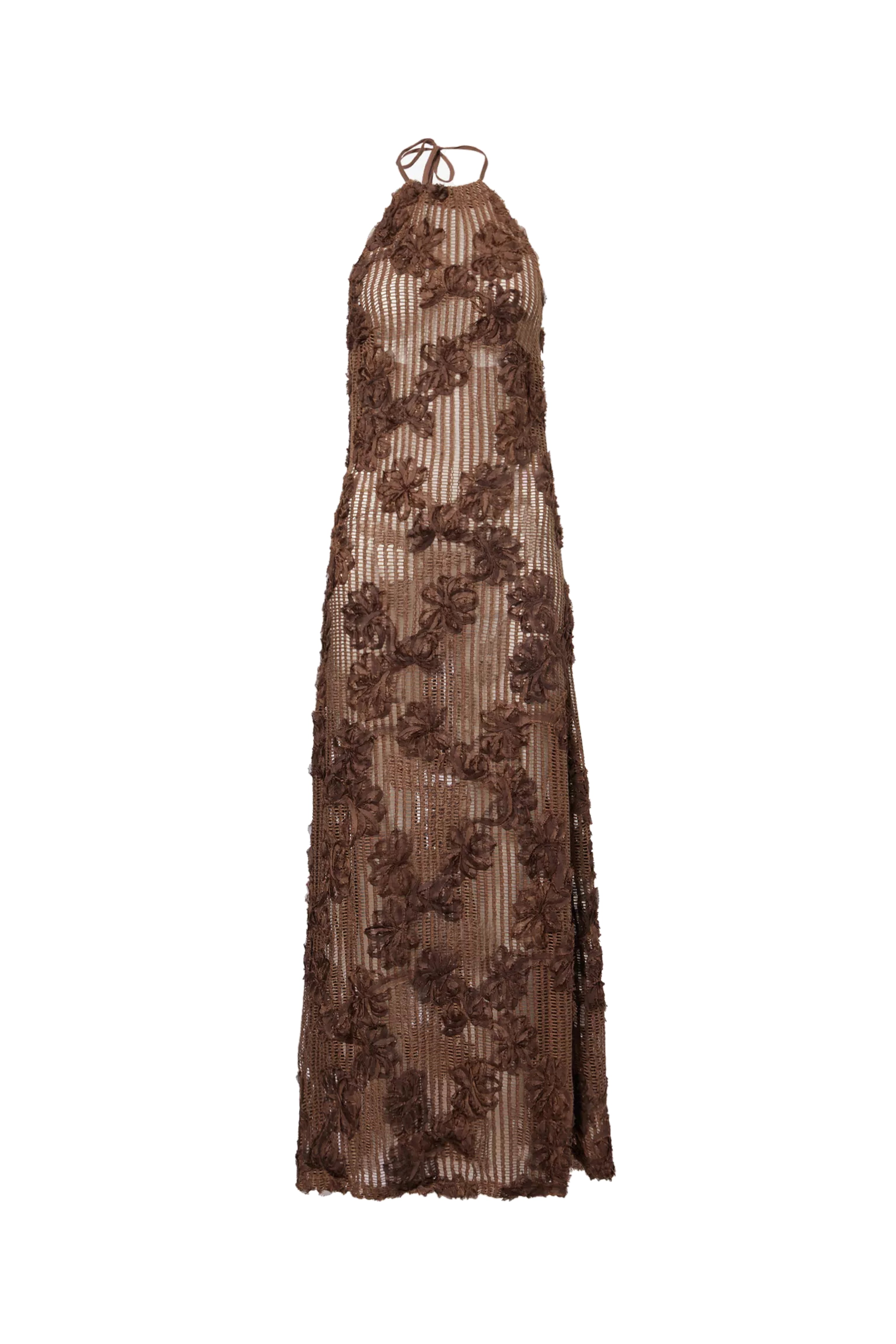 Cici Brown Floral Crochet Maxi Dress