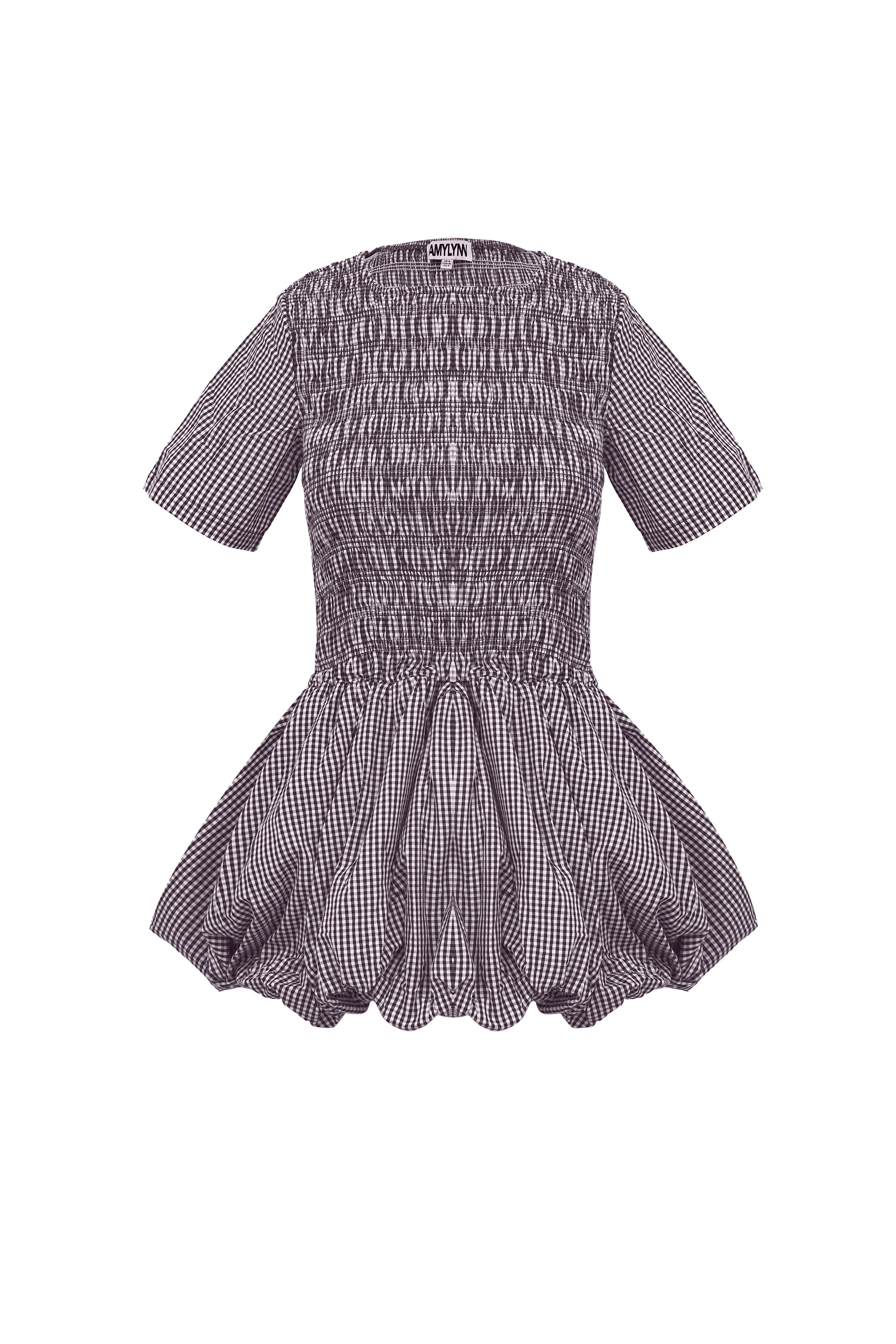 Eleanor Brown Gingham Mini Puffball Dress