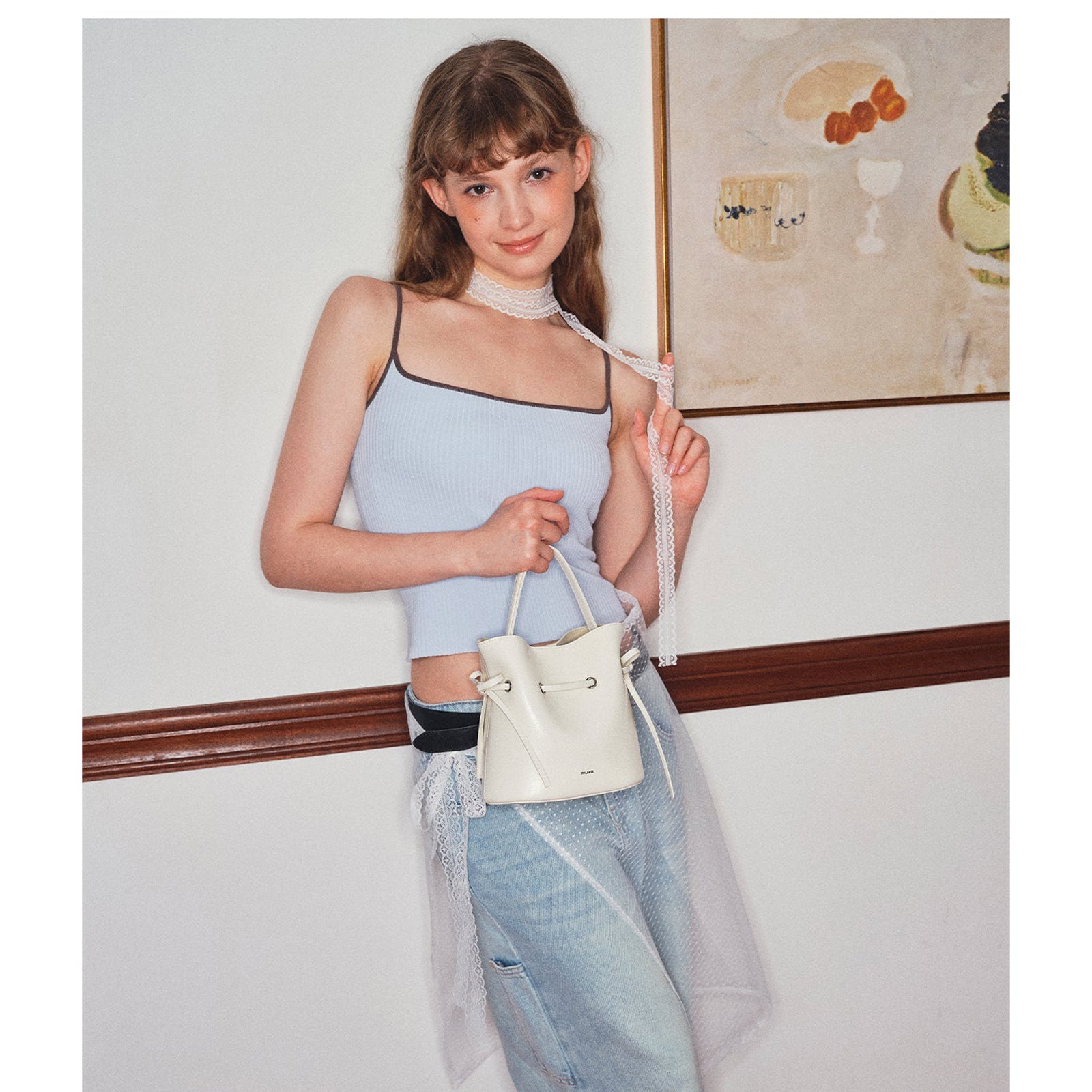 Lyon White Leather Bucket Bag