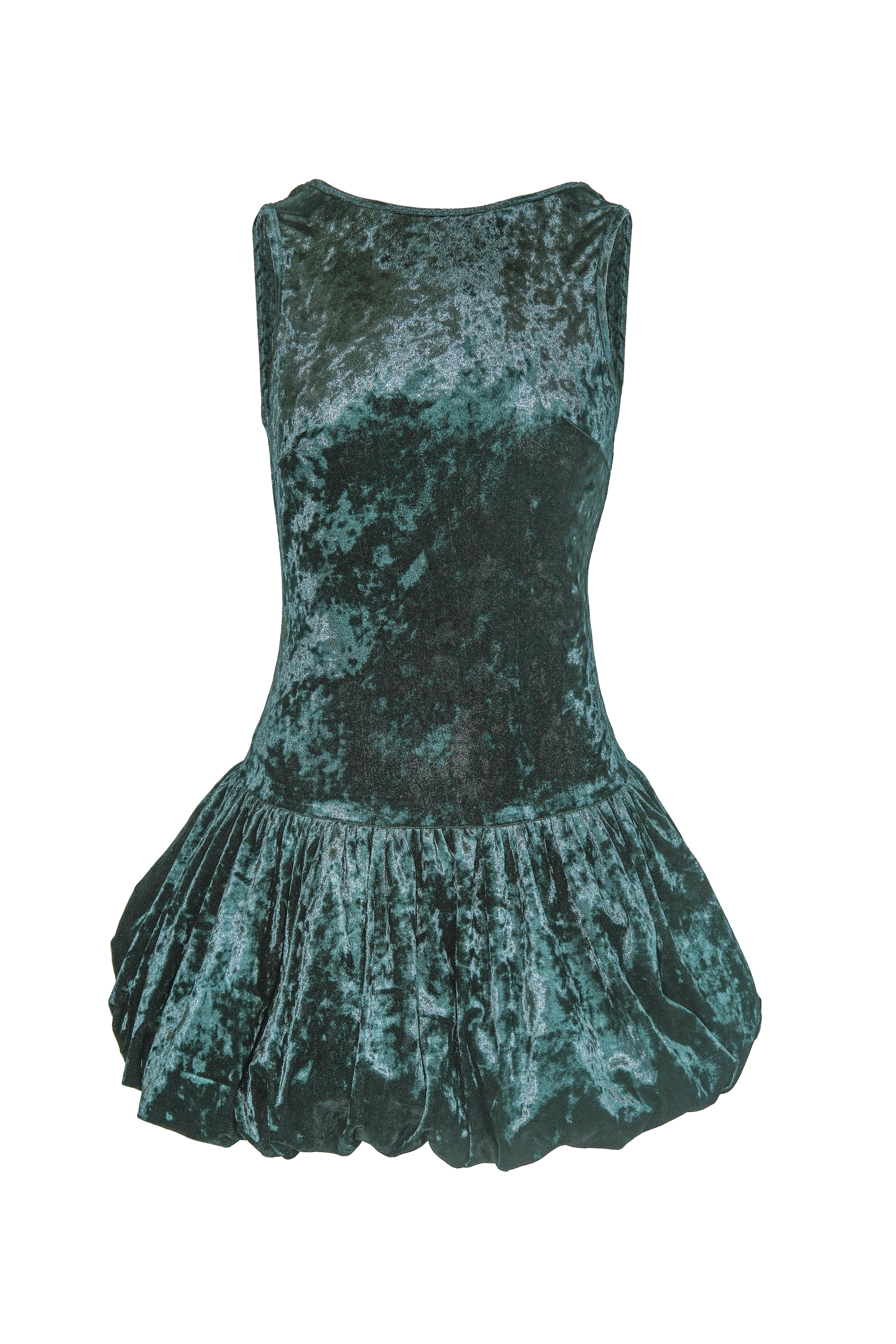 Ciara Emerald Green Velvet Puffball Ultra Mini Dress