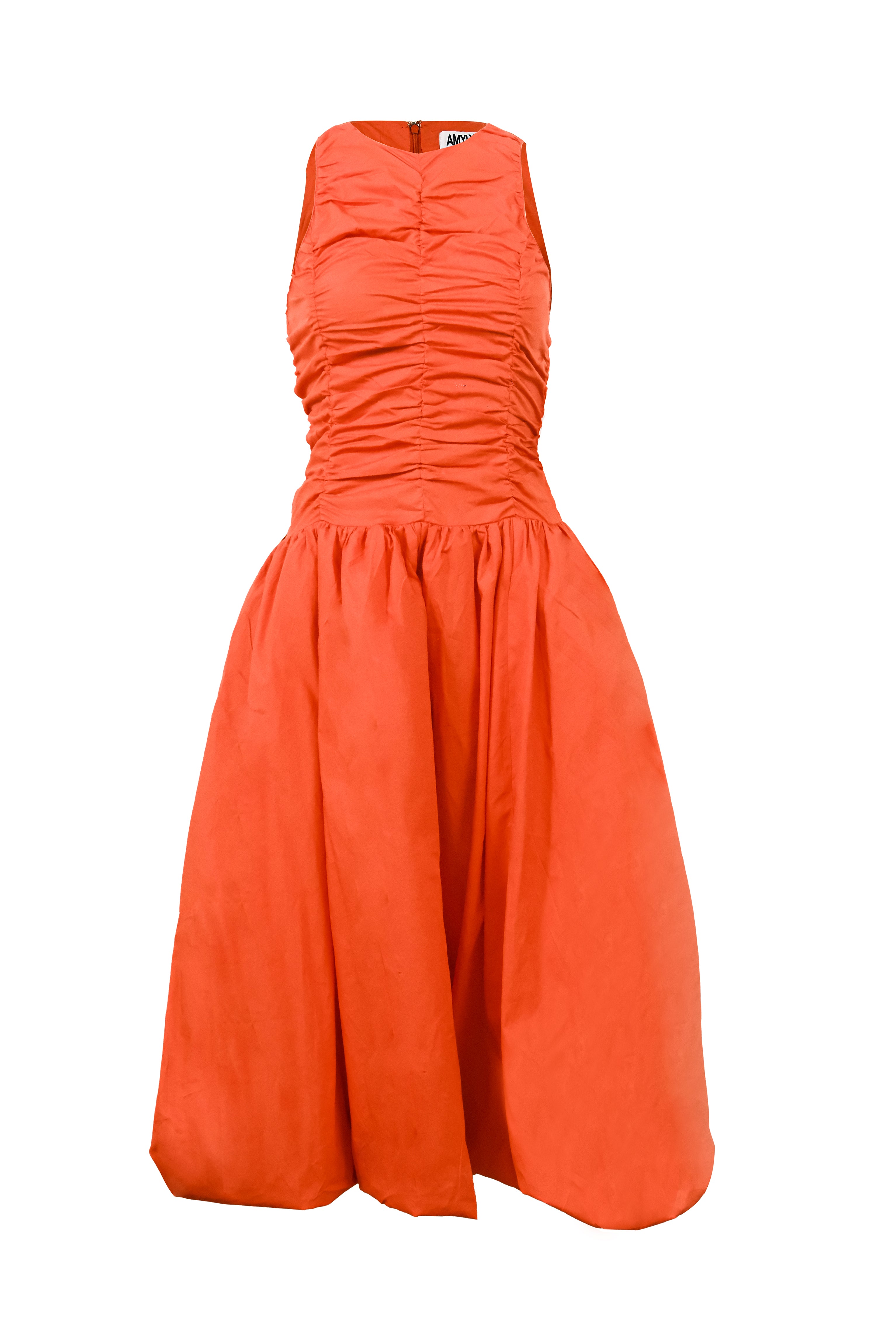 Elodie Blood Orange Ruched Midi Dress