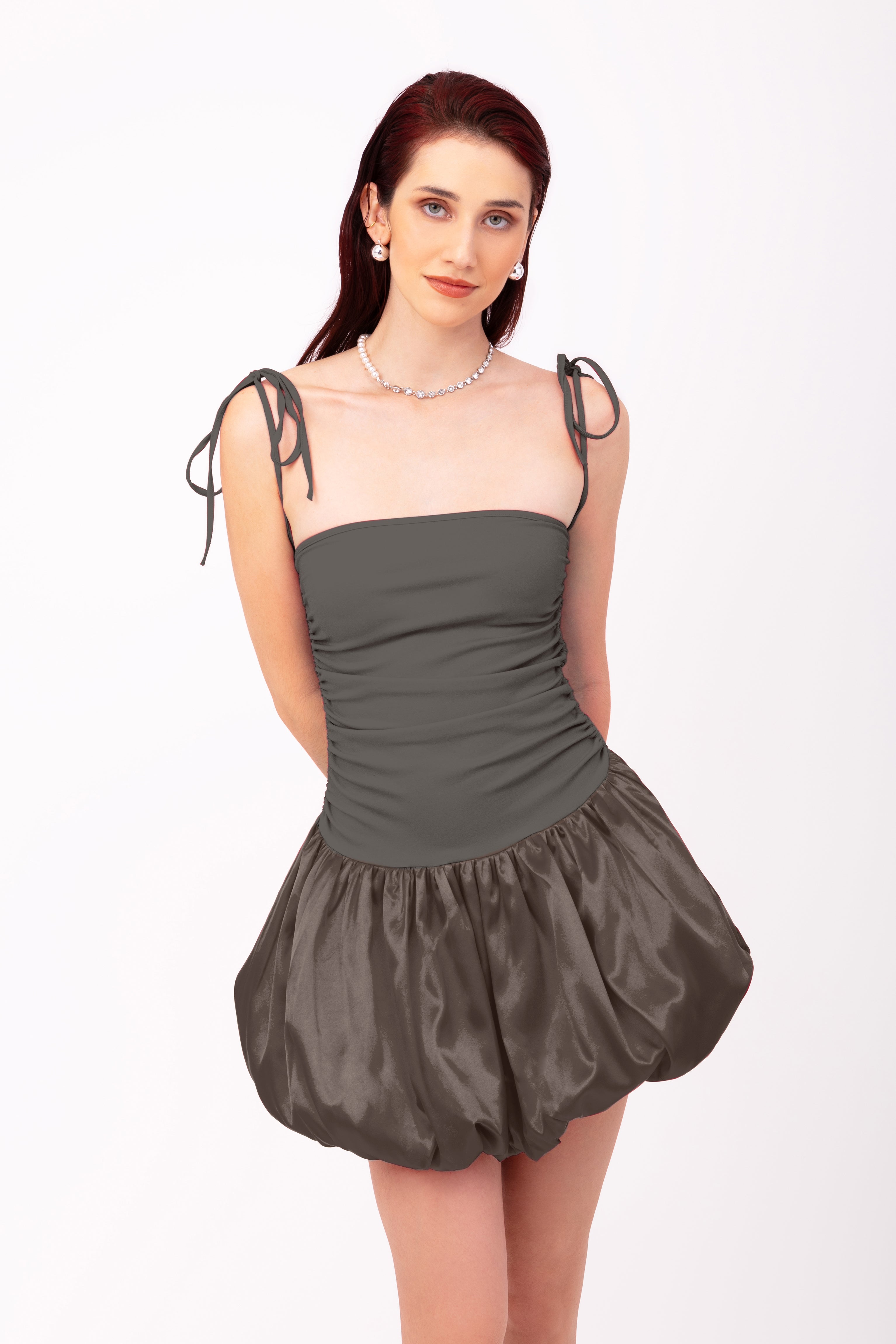 Alexa Charcoal Puffball Ultra Mini Dress