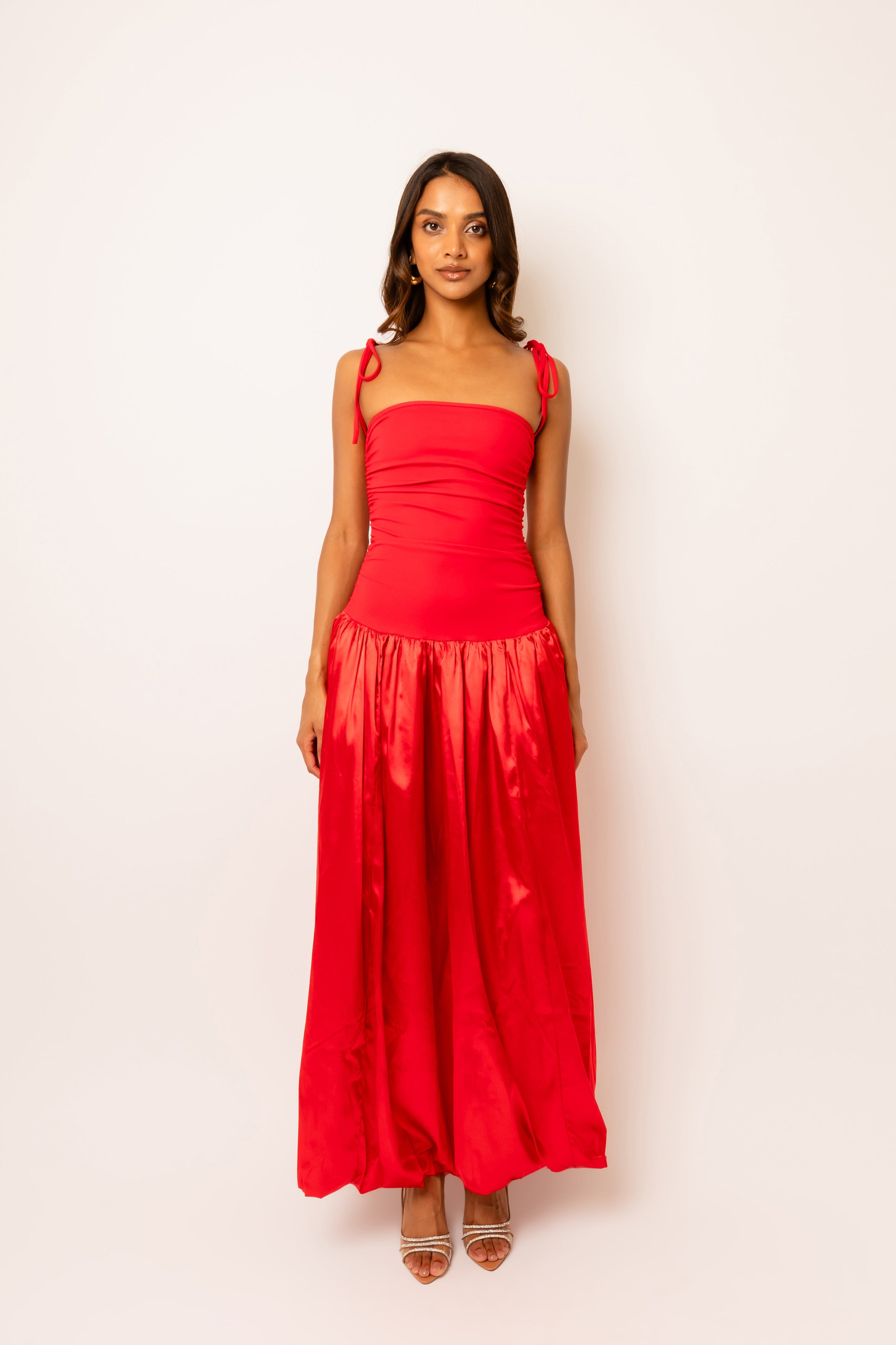 Alexa Red Satin Puffball Dress