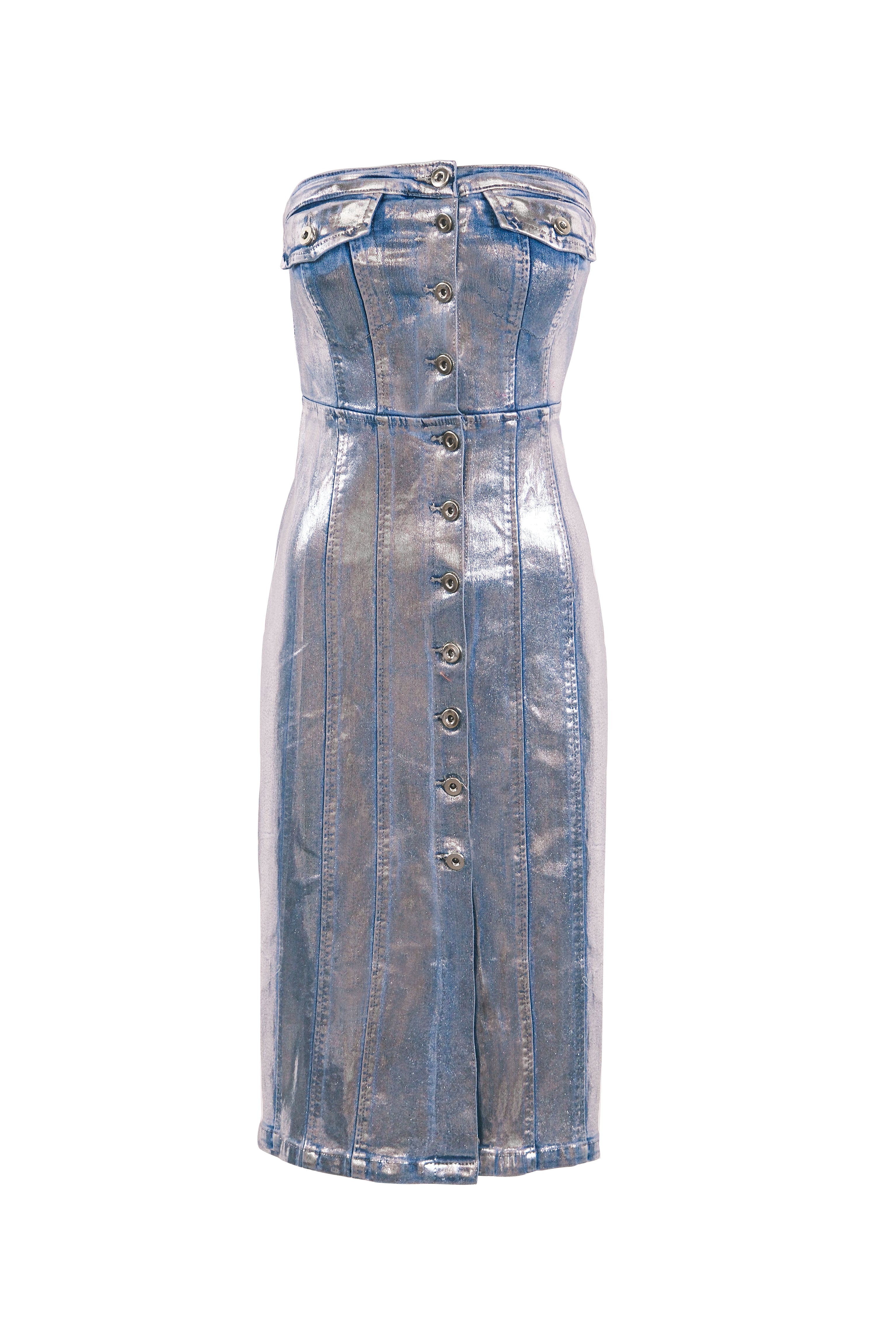 Sadie Metallic Denim Midi Dress