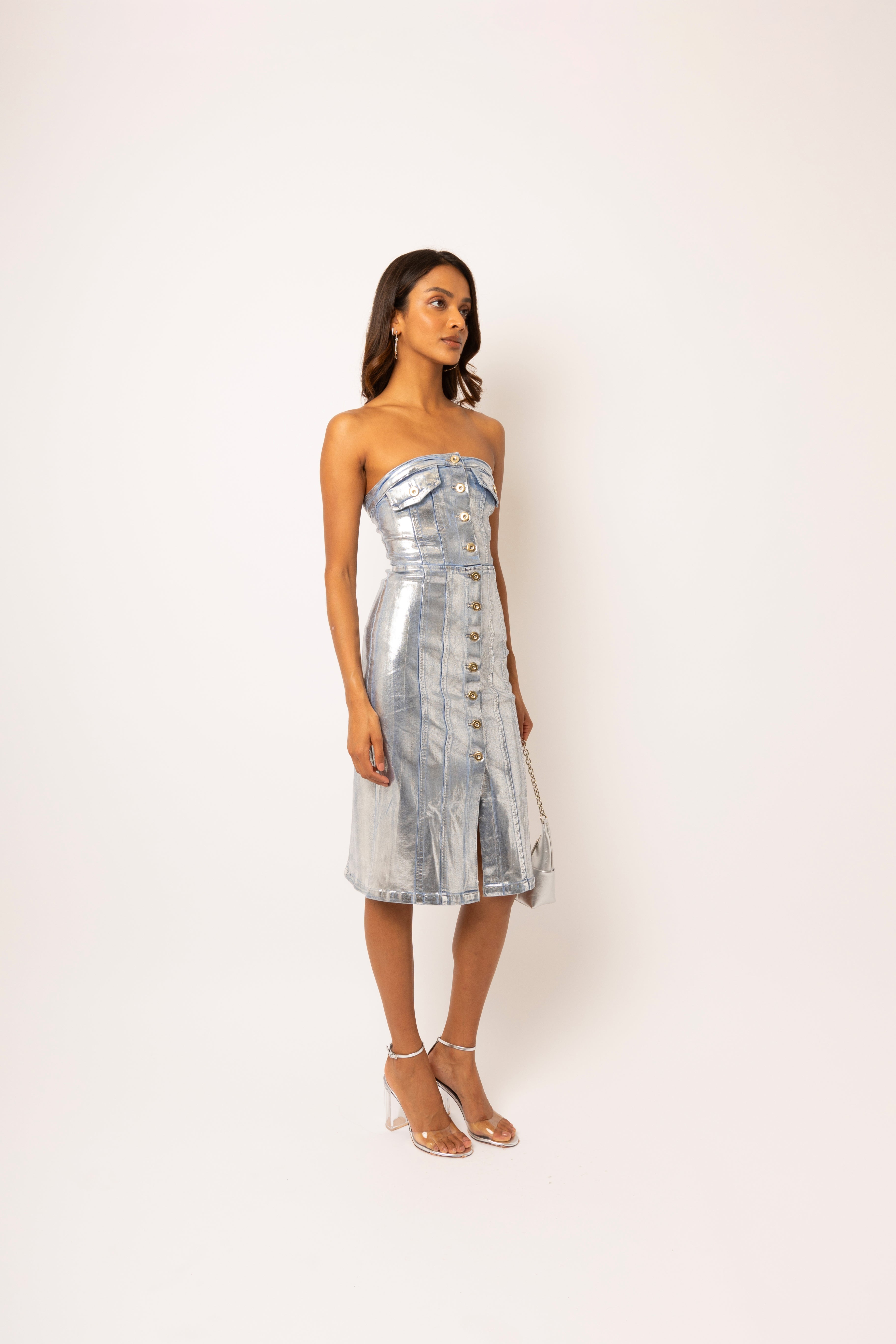 Sadie Metallic Denim Midi Dress