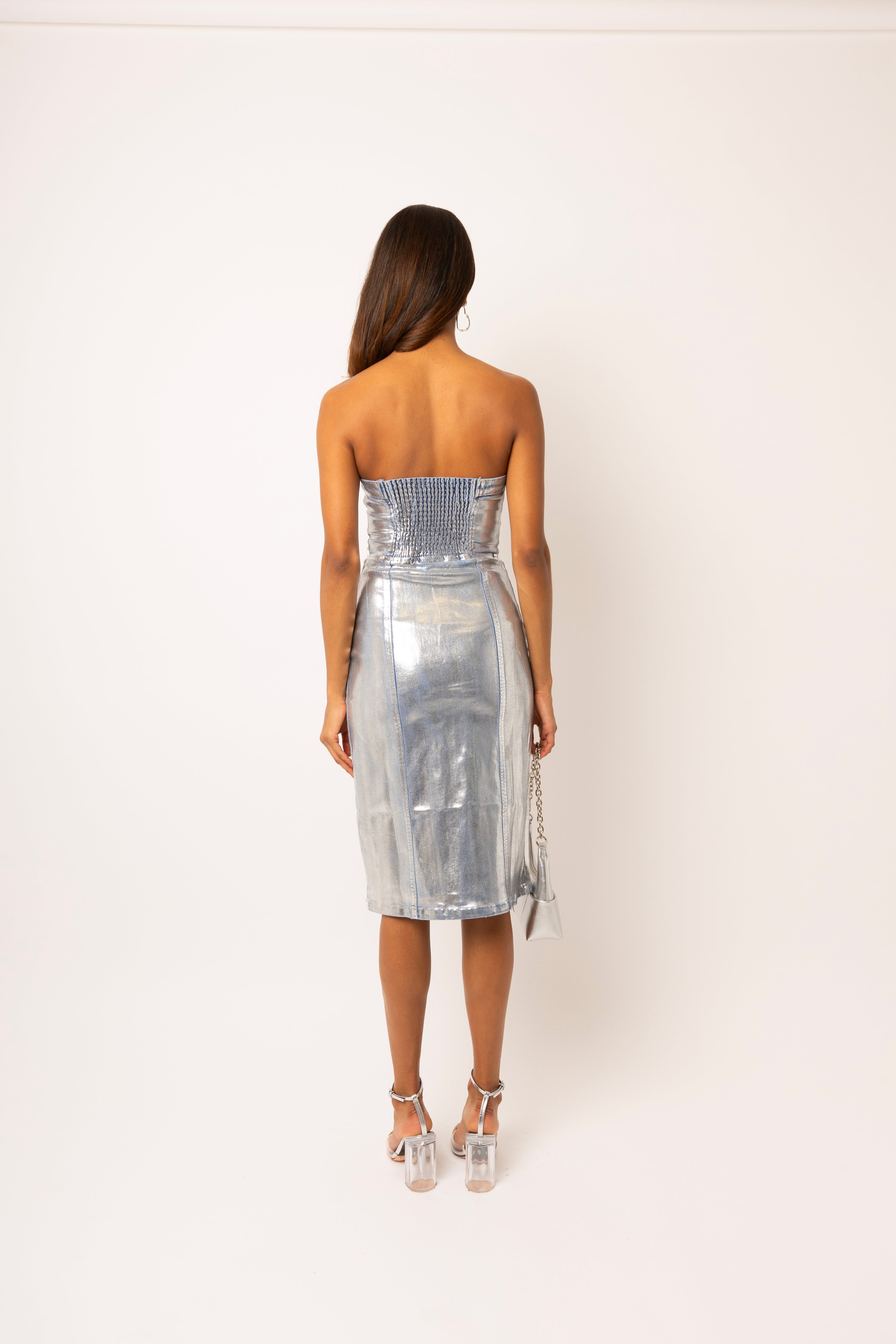 Sadie Metallic Denim Midi Dress