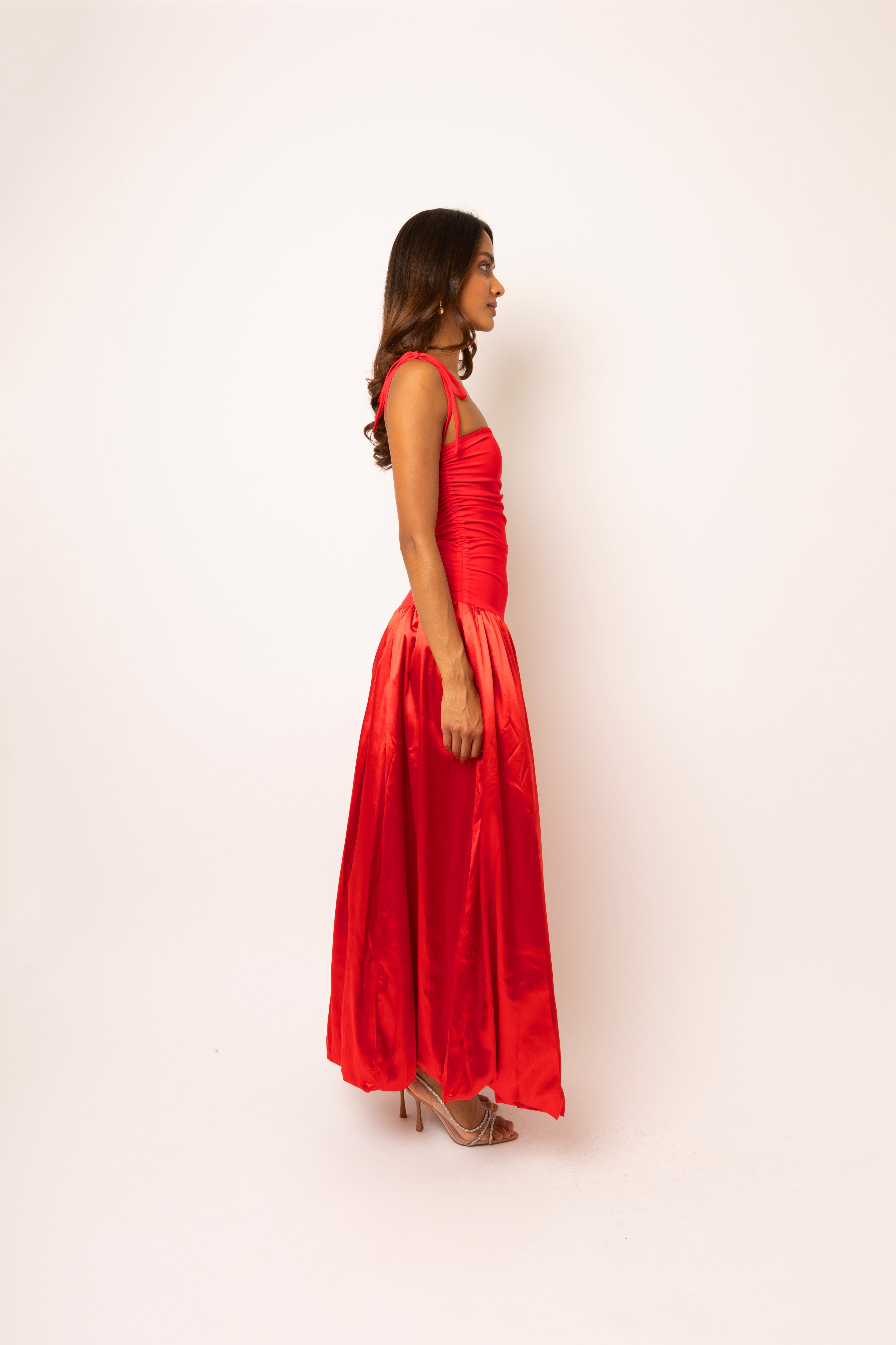 Alexa Red Satin Puffball Dress