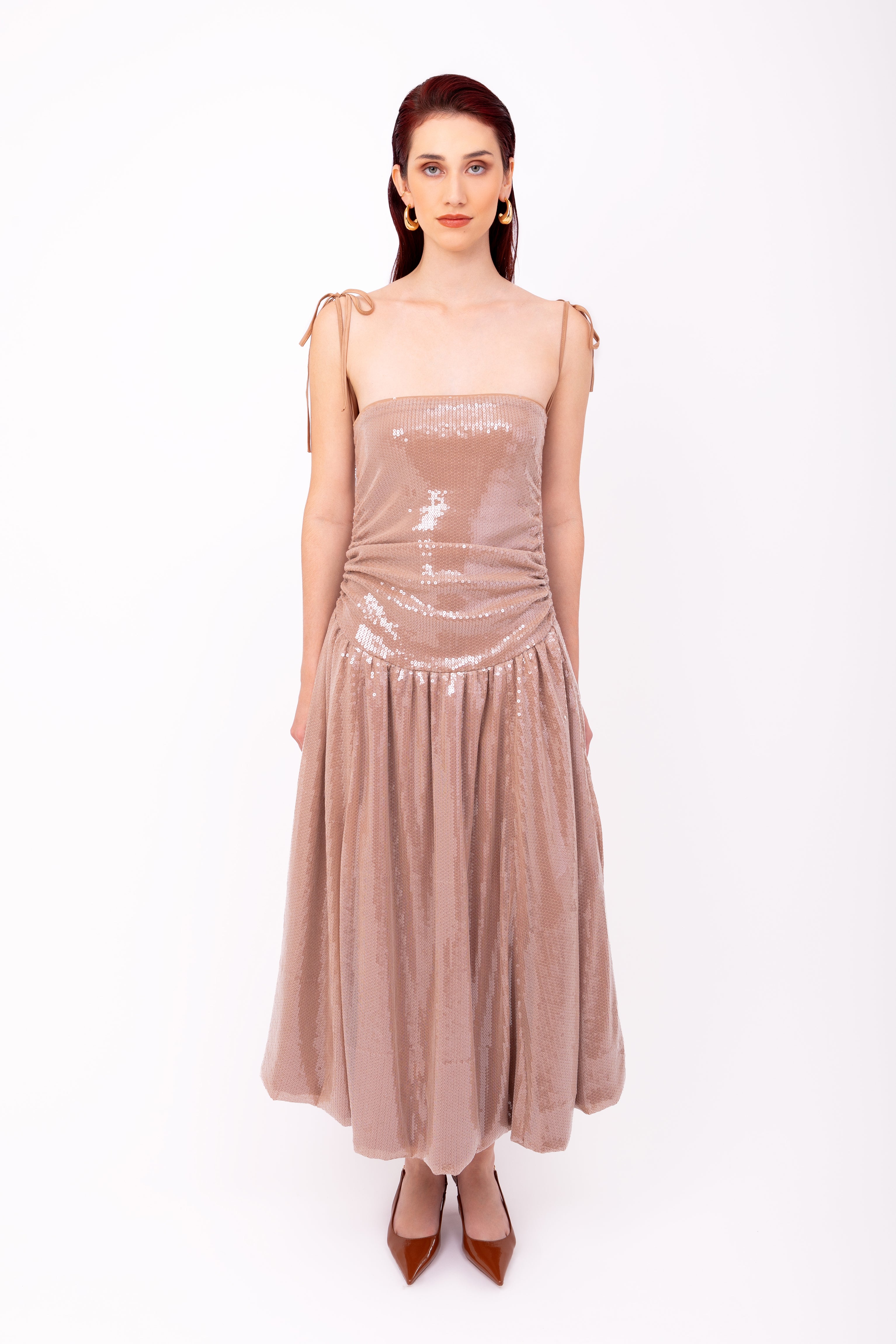 Alexa Champagne Sequin Puffball Dress