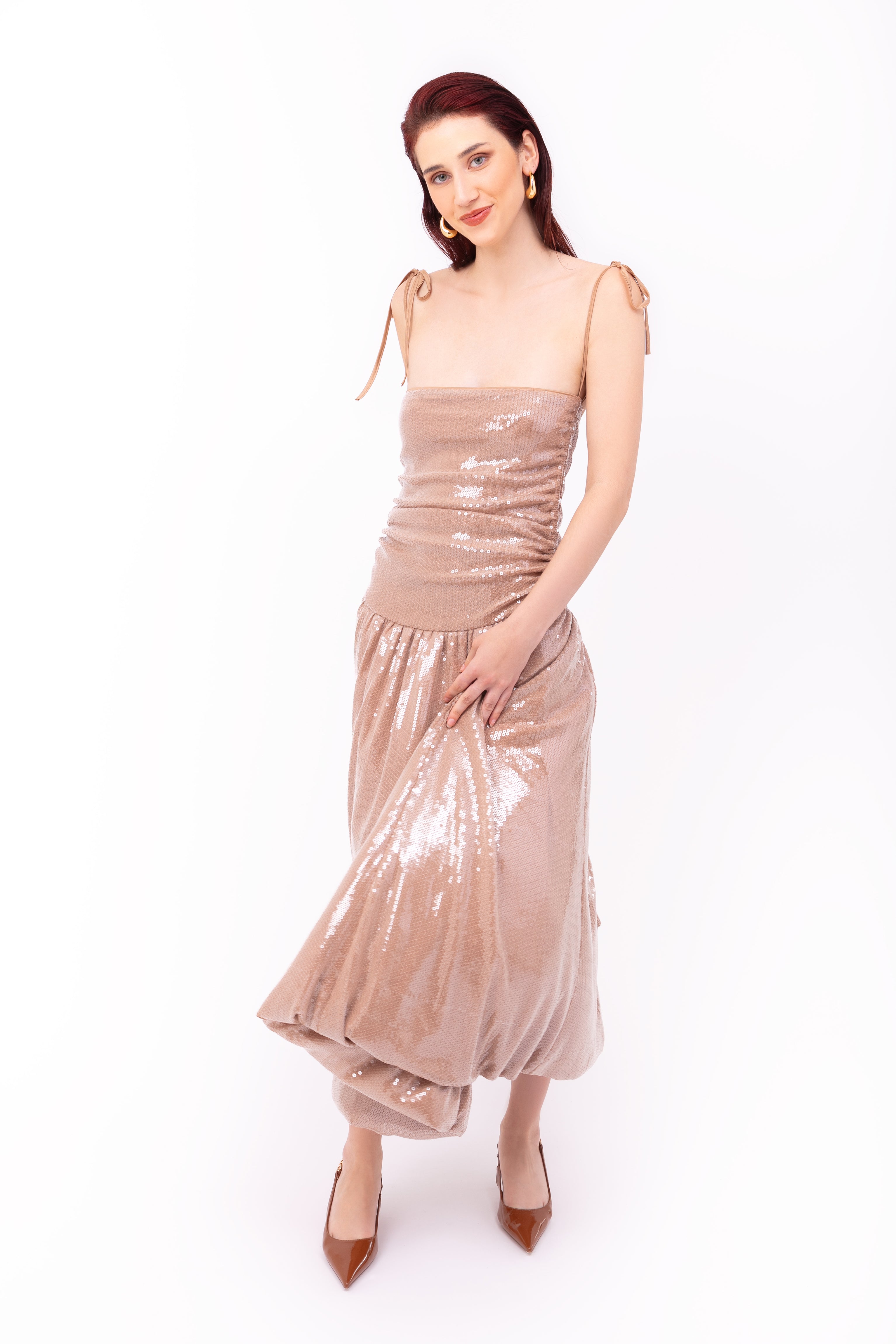 Alexa Champagne Sequin Puffball Dress