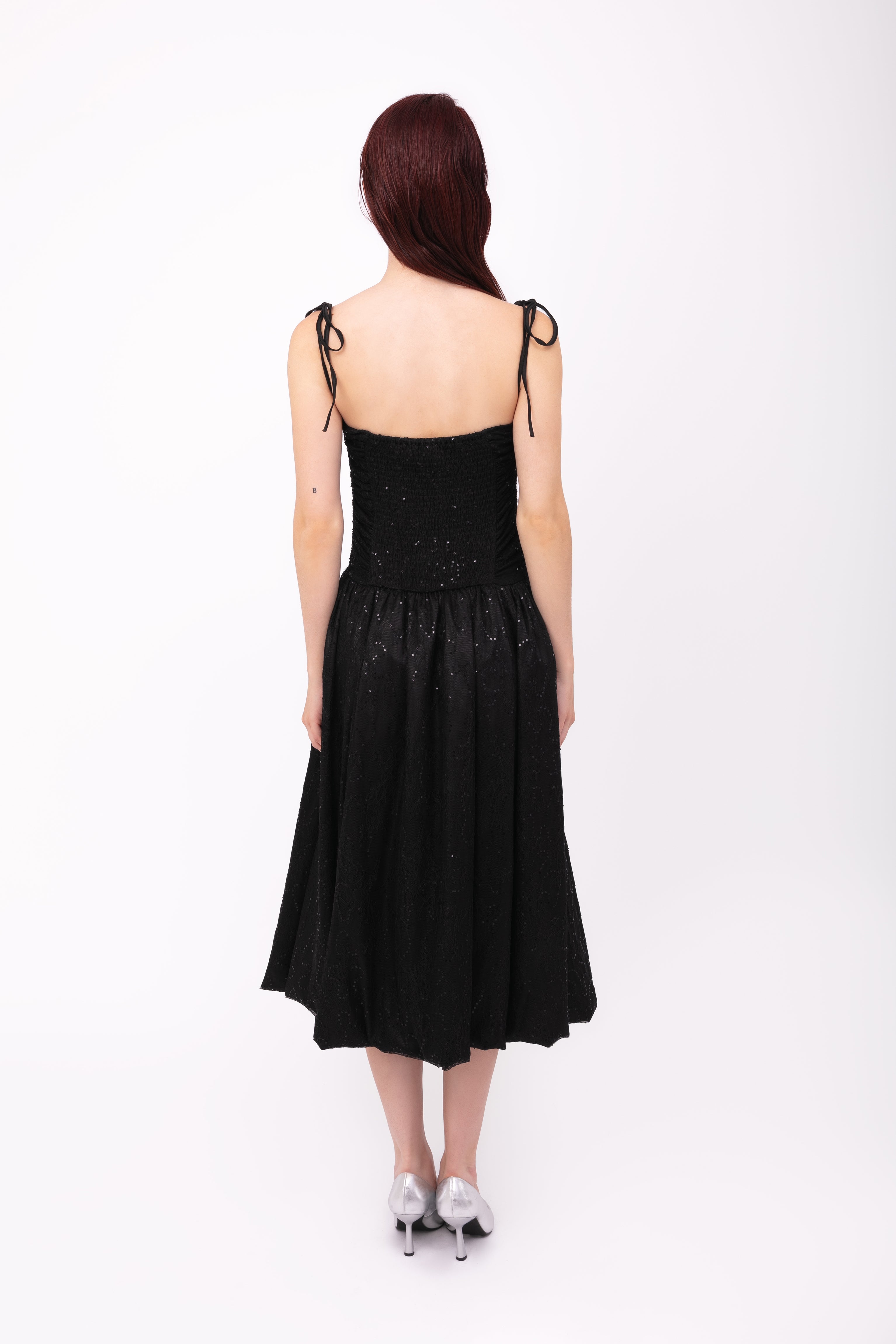 Alexa Black Lace Sequin Puffball Dress