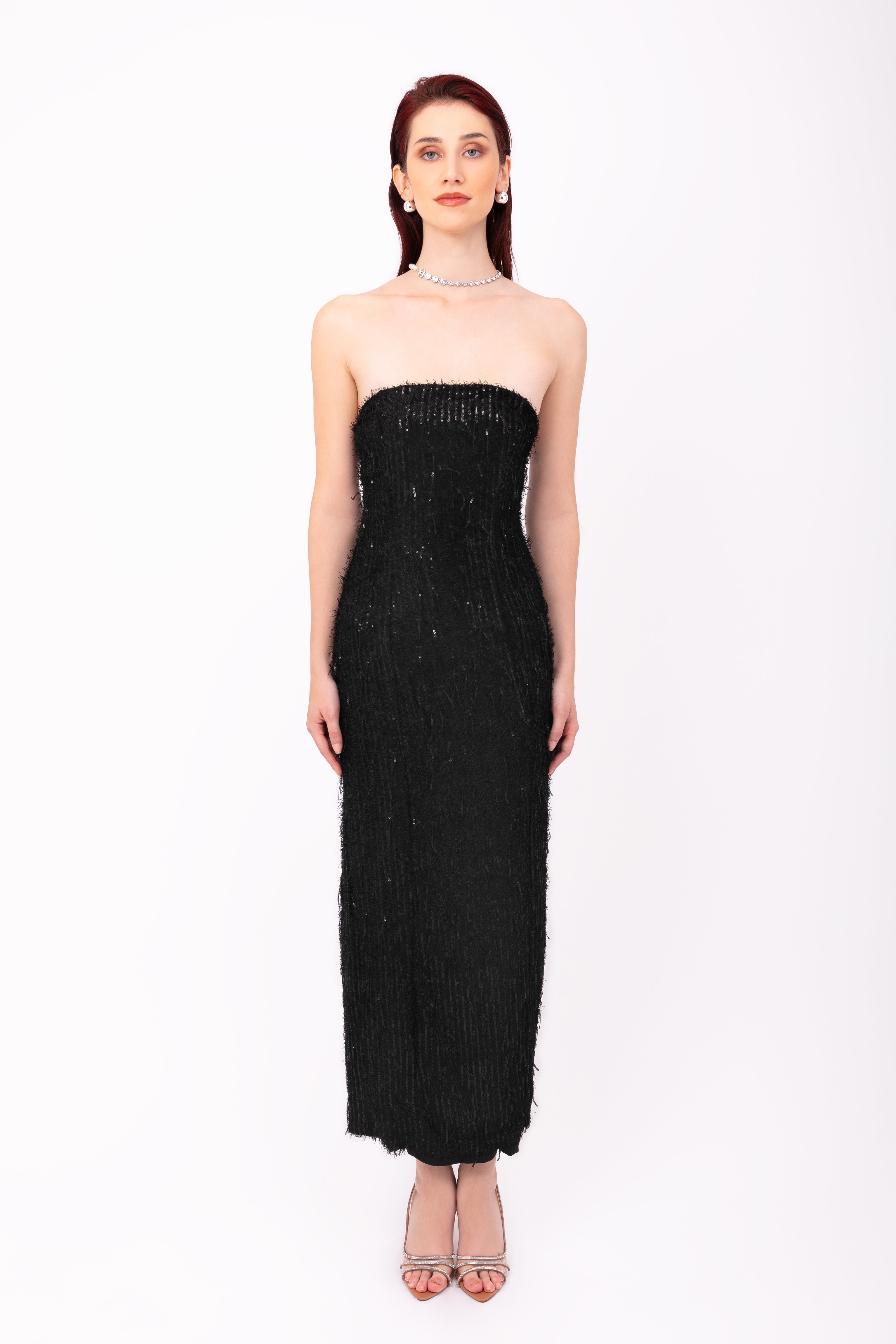 Uma Black Fringe Sequin Maxi Dress