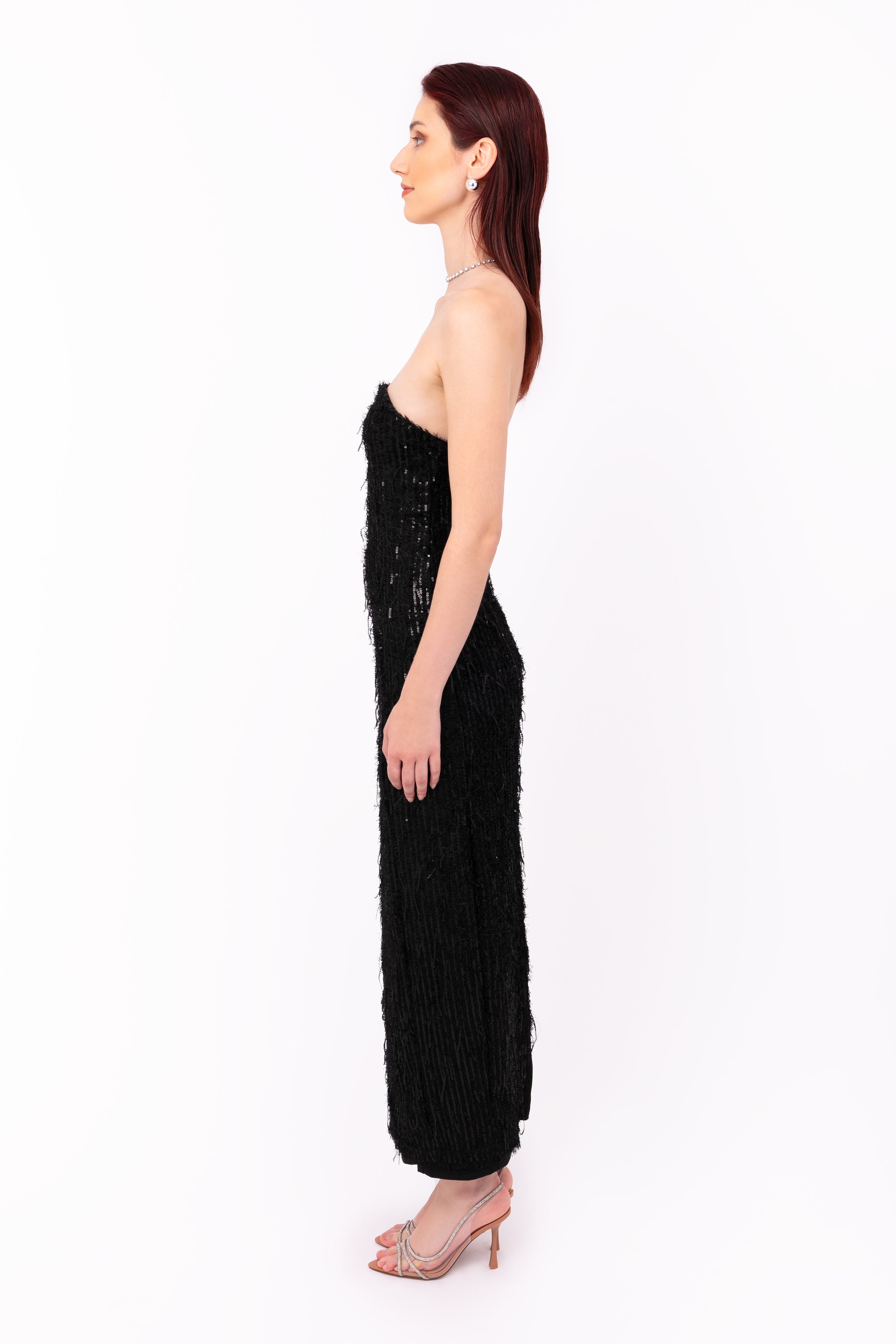 Uma Black Fringe Sequin Maxi Dress