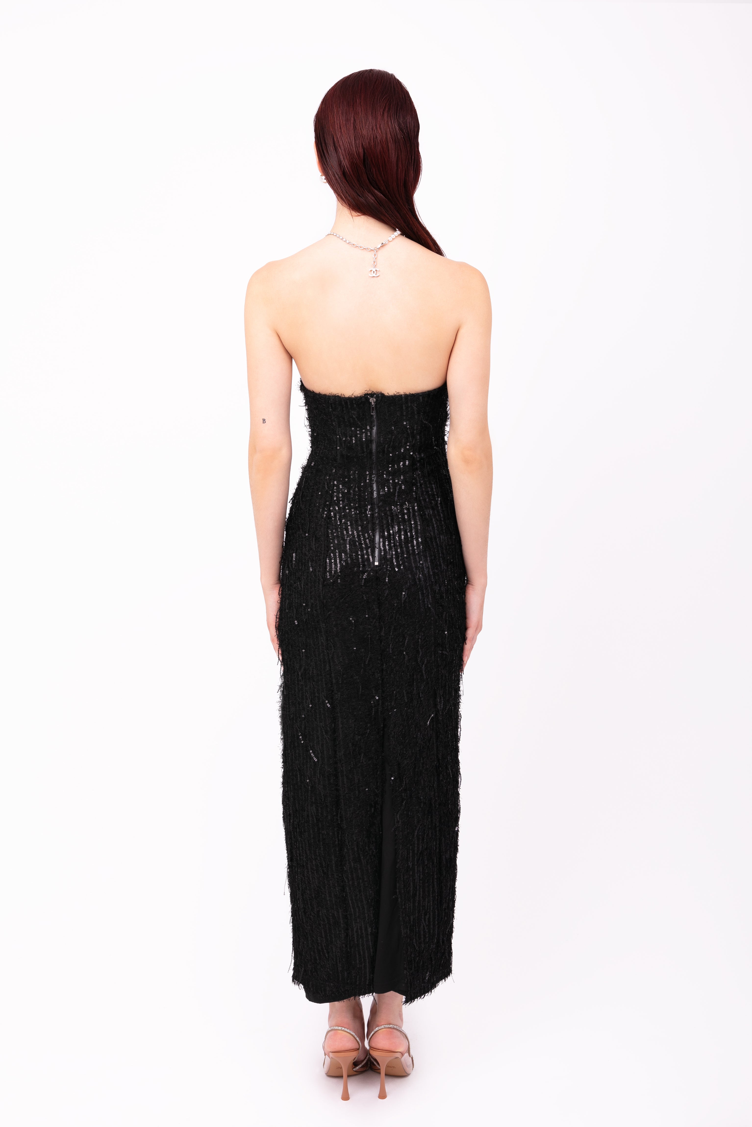 Uma Black Fringe Sequin Maxi Dress