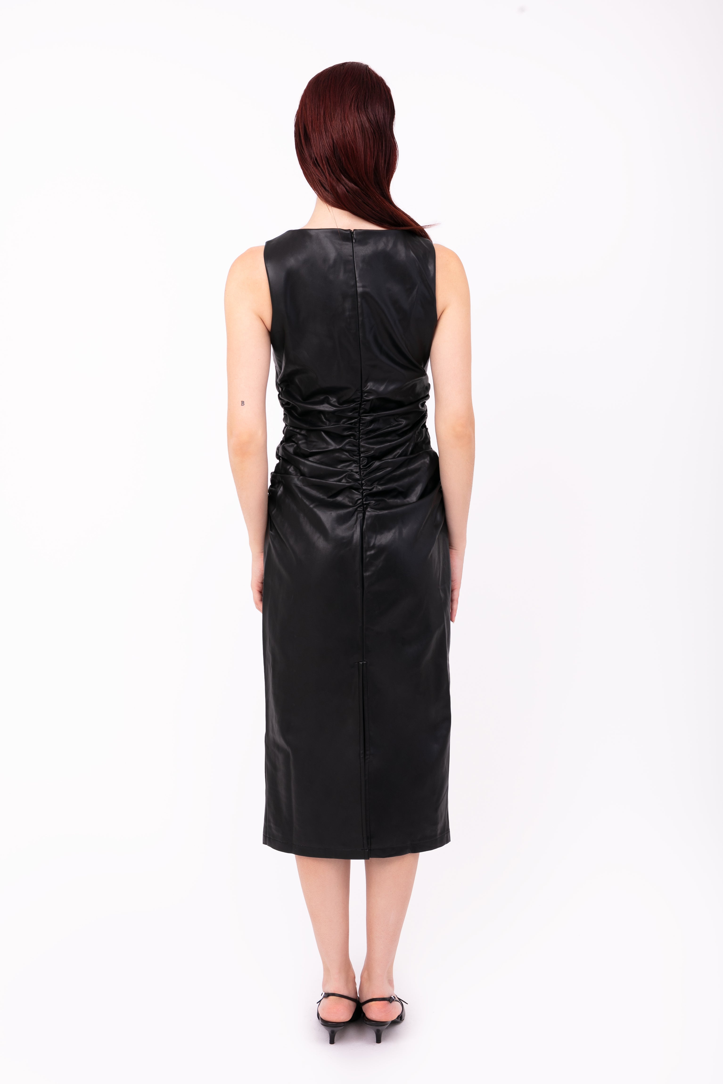 Vera Black Leather Midi Dress