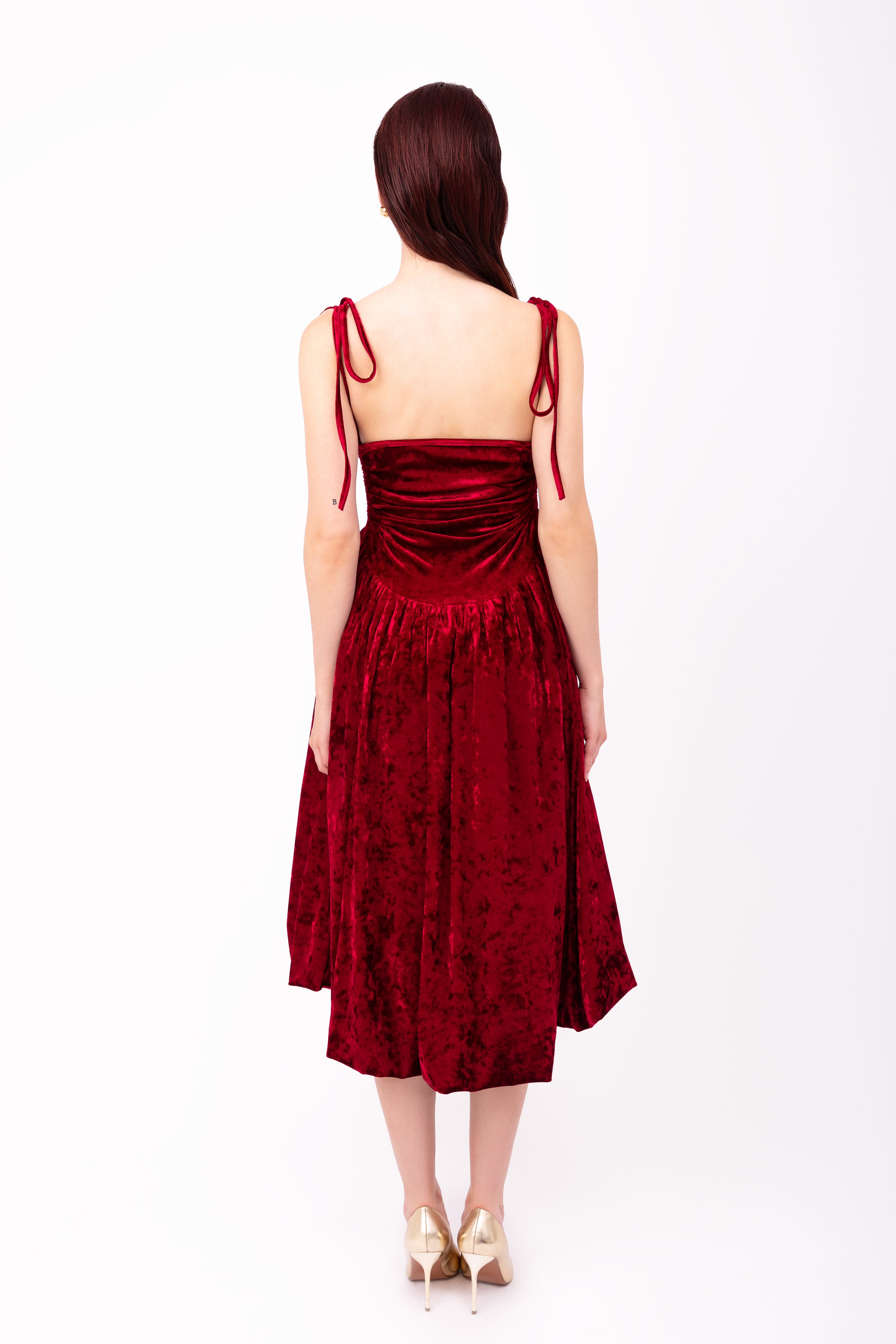 Alexa Maroon Velvet Puffball Dress