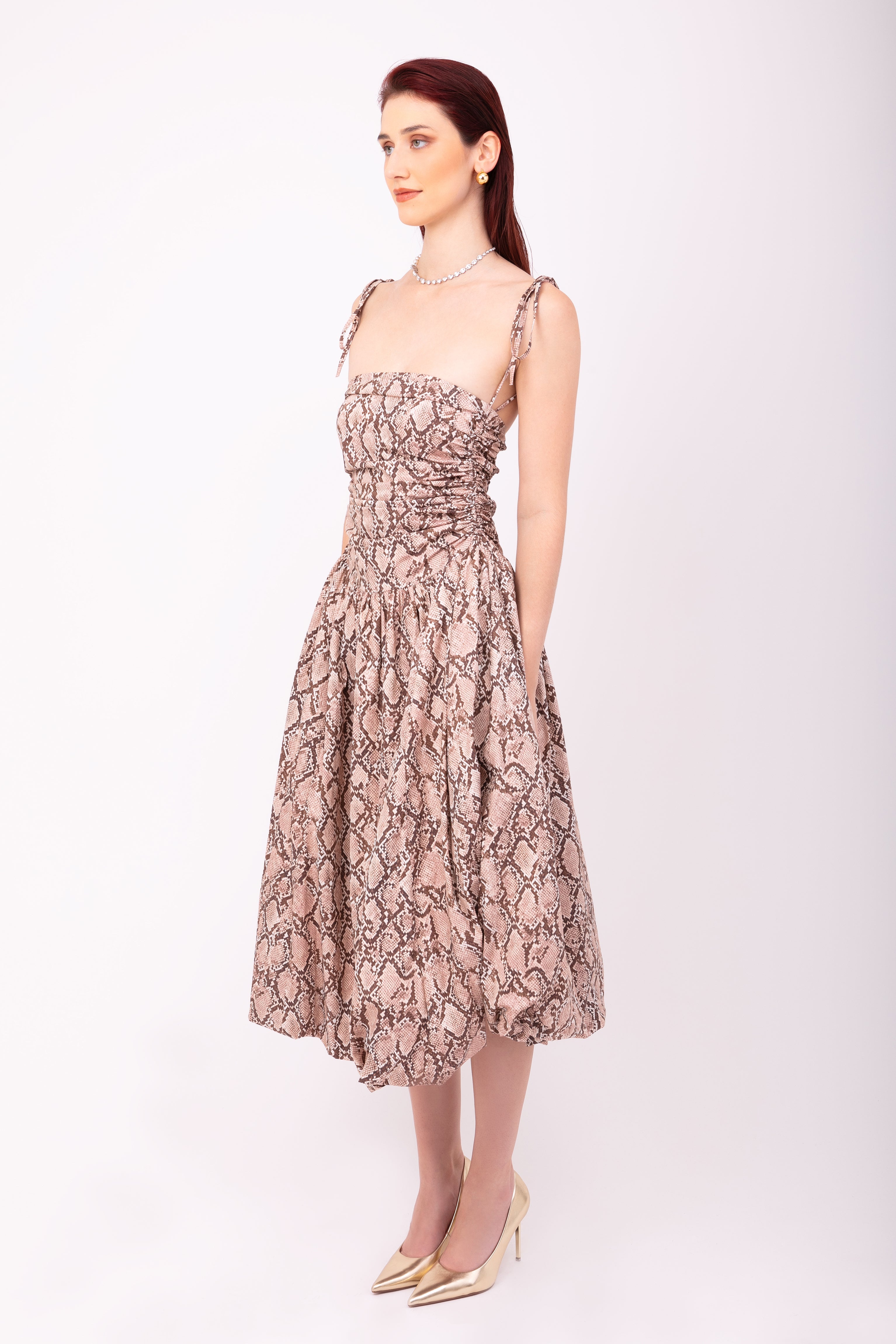 Alexa Snakeskin Puffball Dress