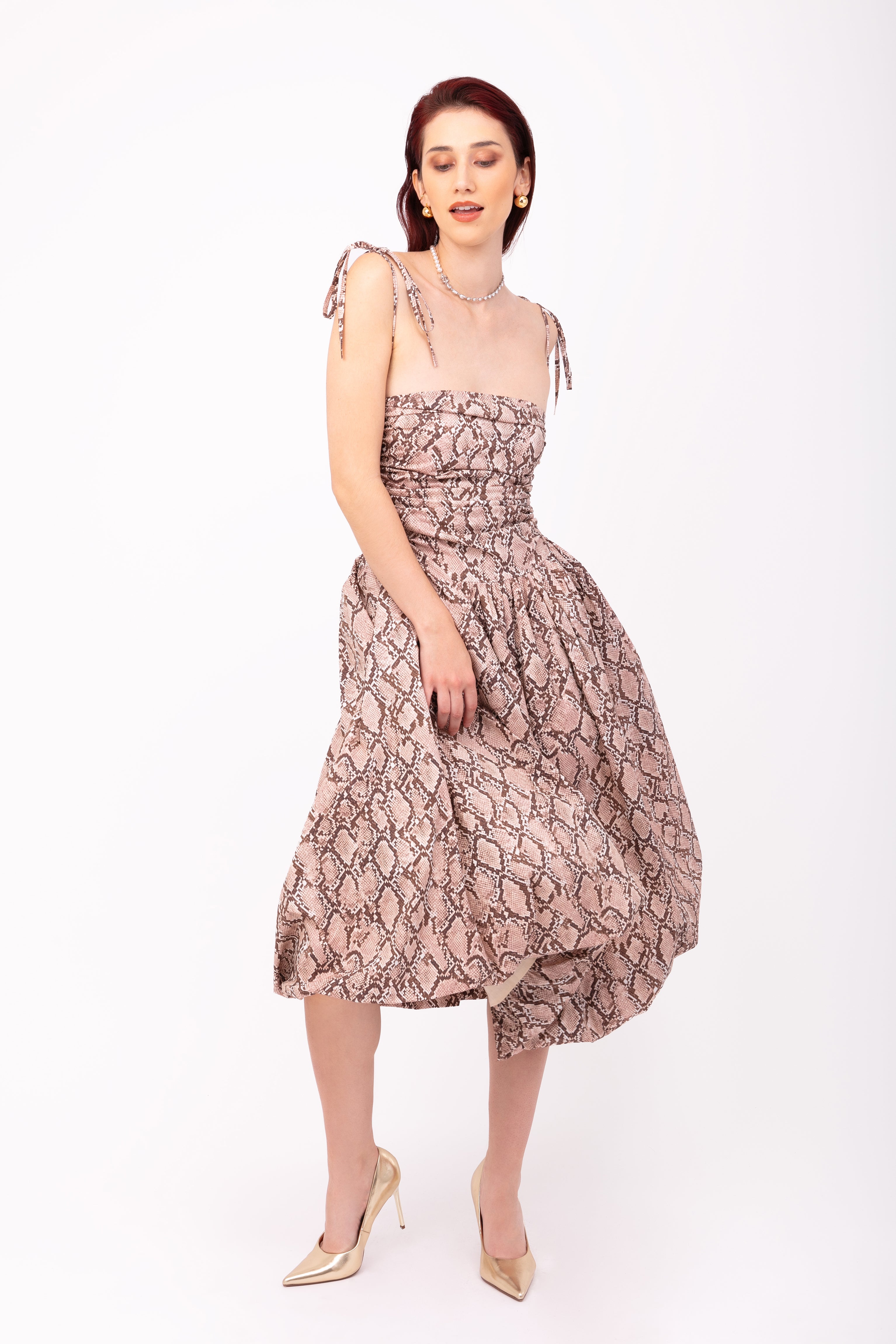 Alexa Snakeskin Puffball Dress