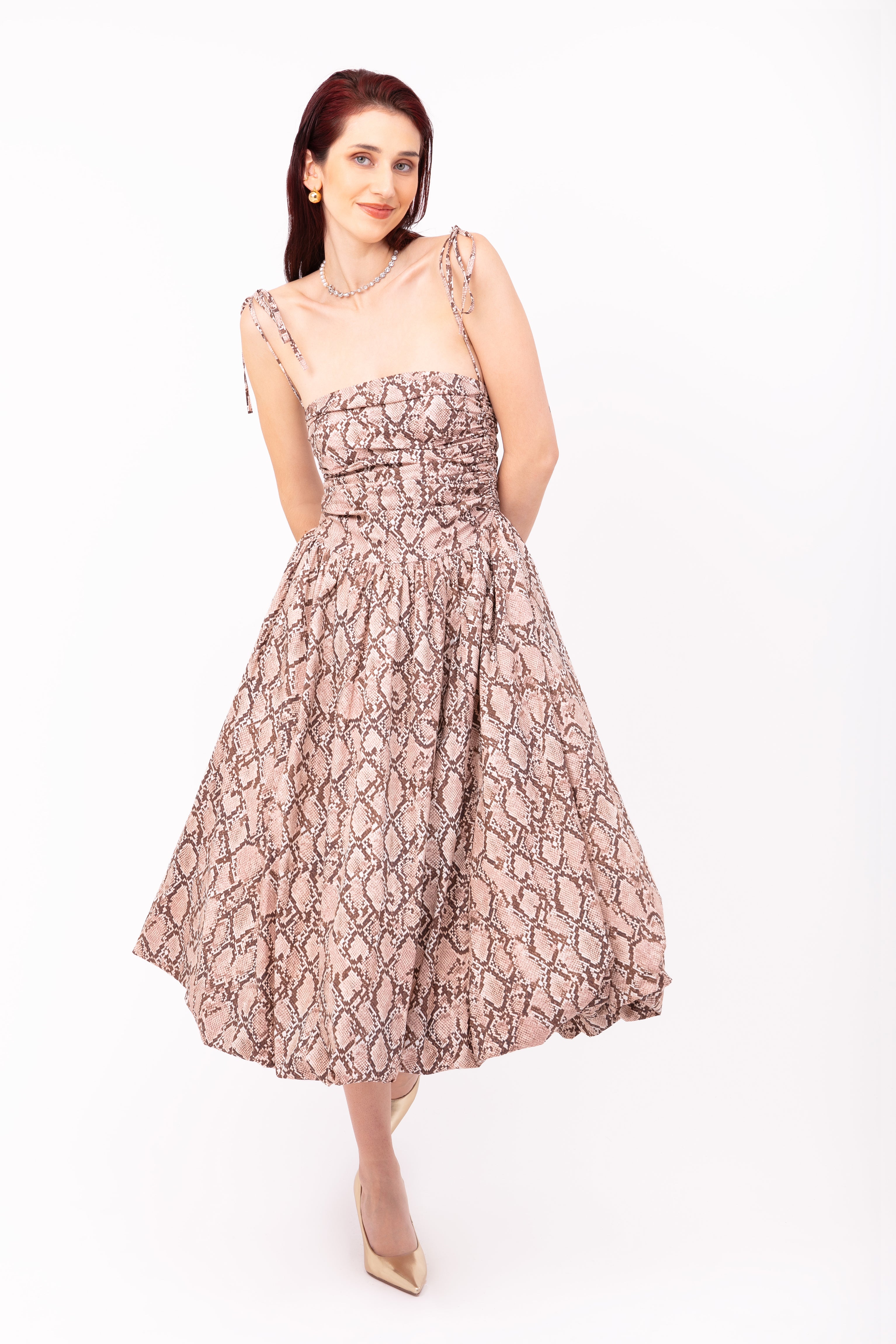 Alexa Snake Print Puffball Dress