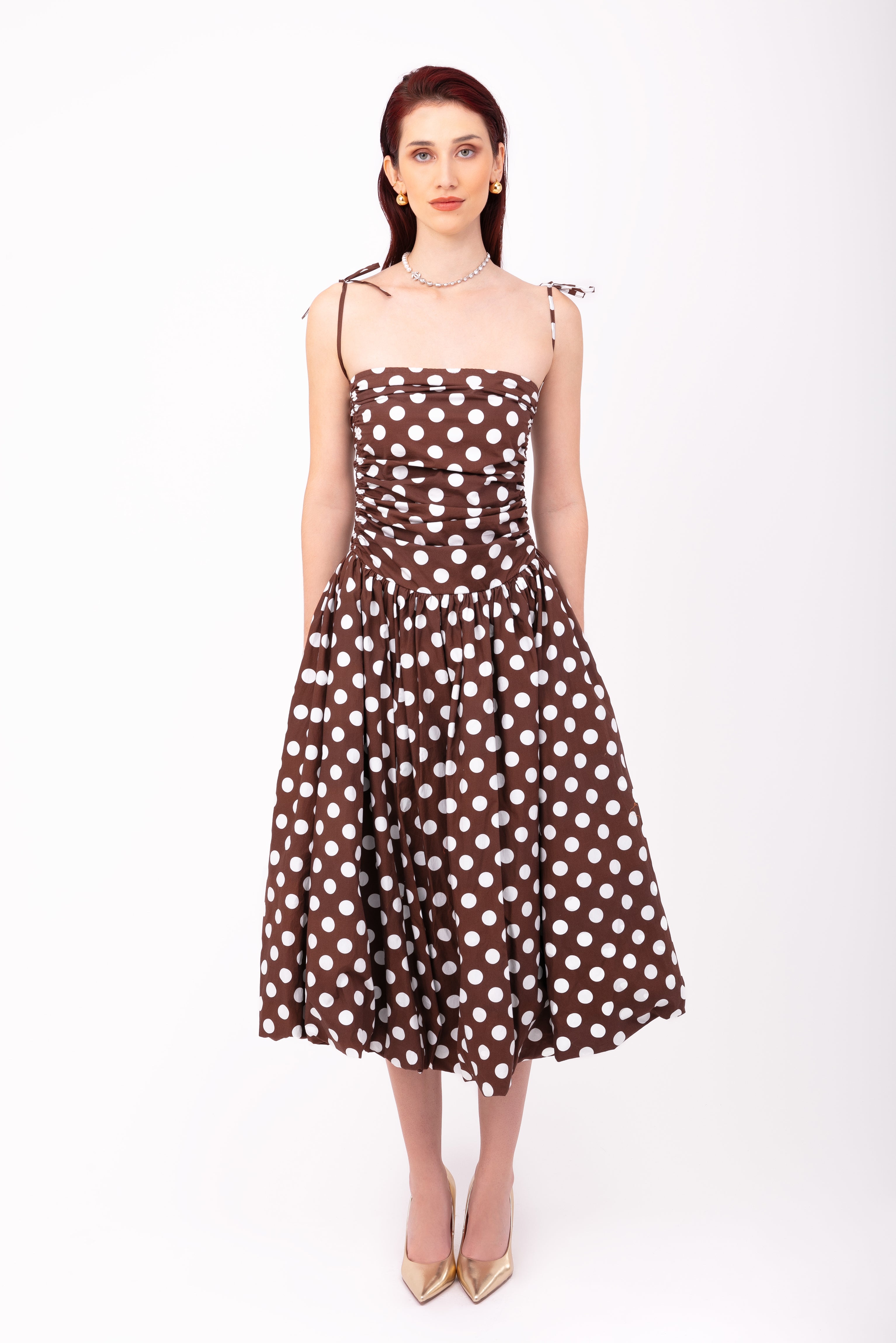 Alexa Brown Polka Dot Puffball Dress