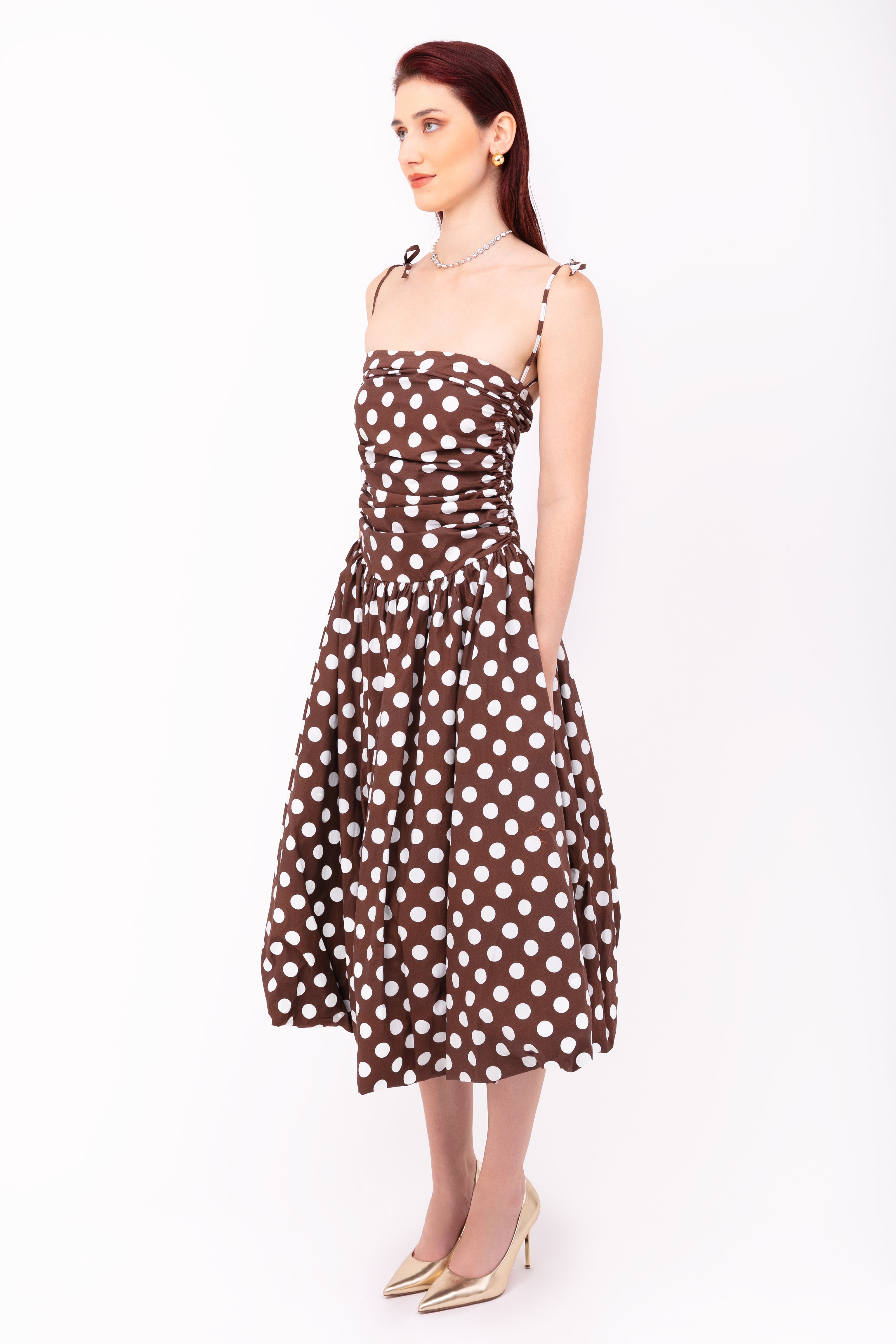 Alexa Brown Polka Dot Puffball Dress