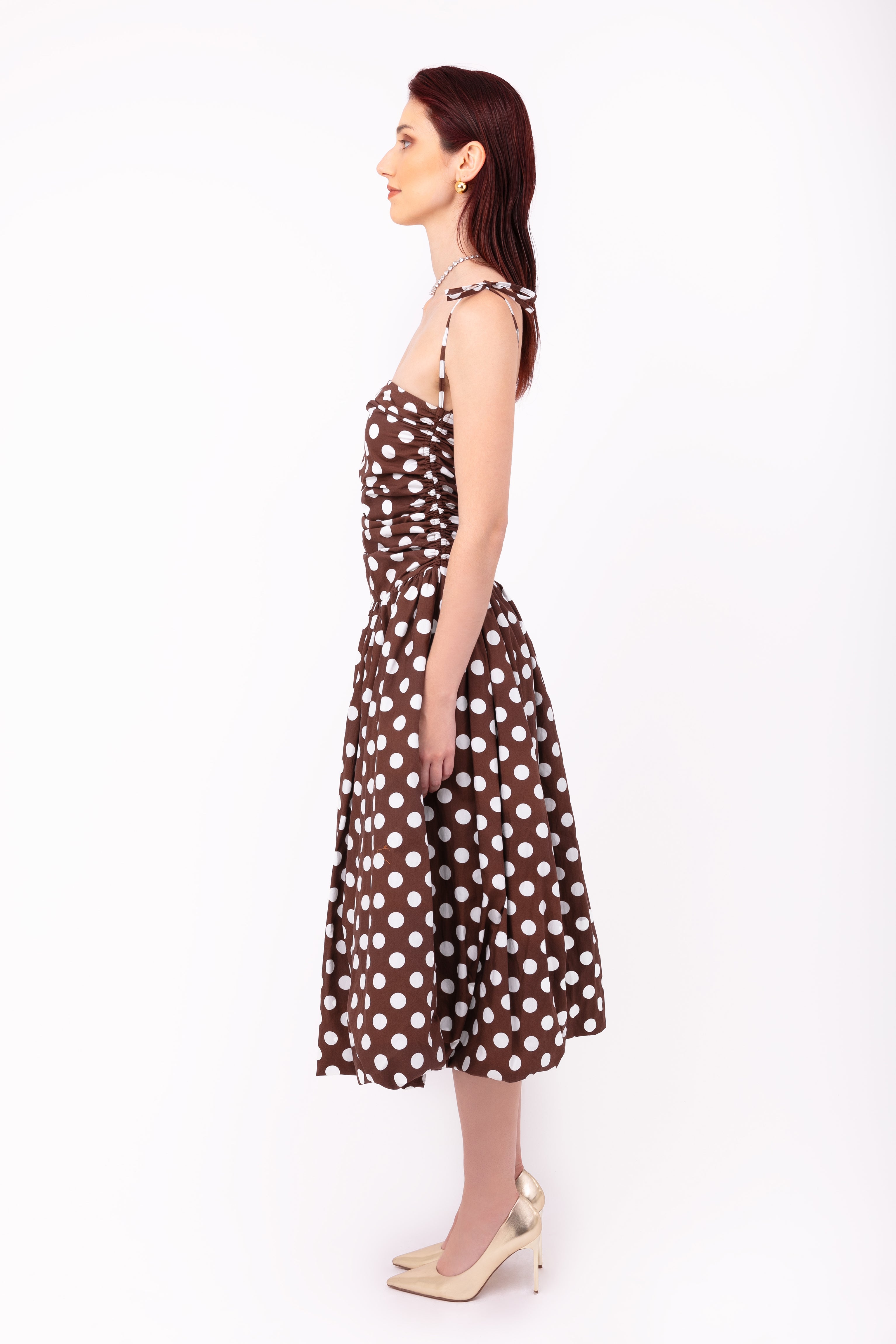 Alexa Brown Polka Dot Puffball Dress