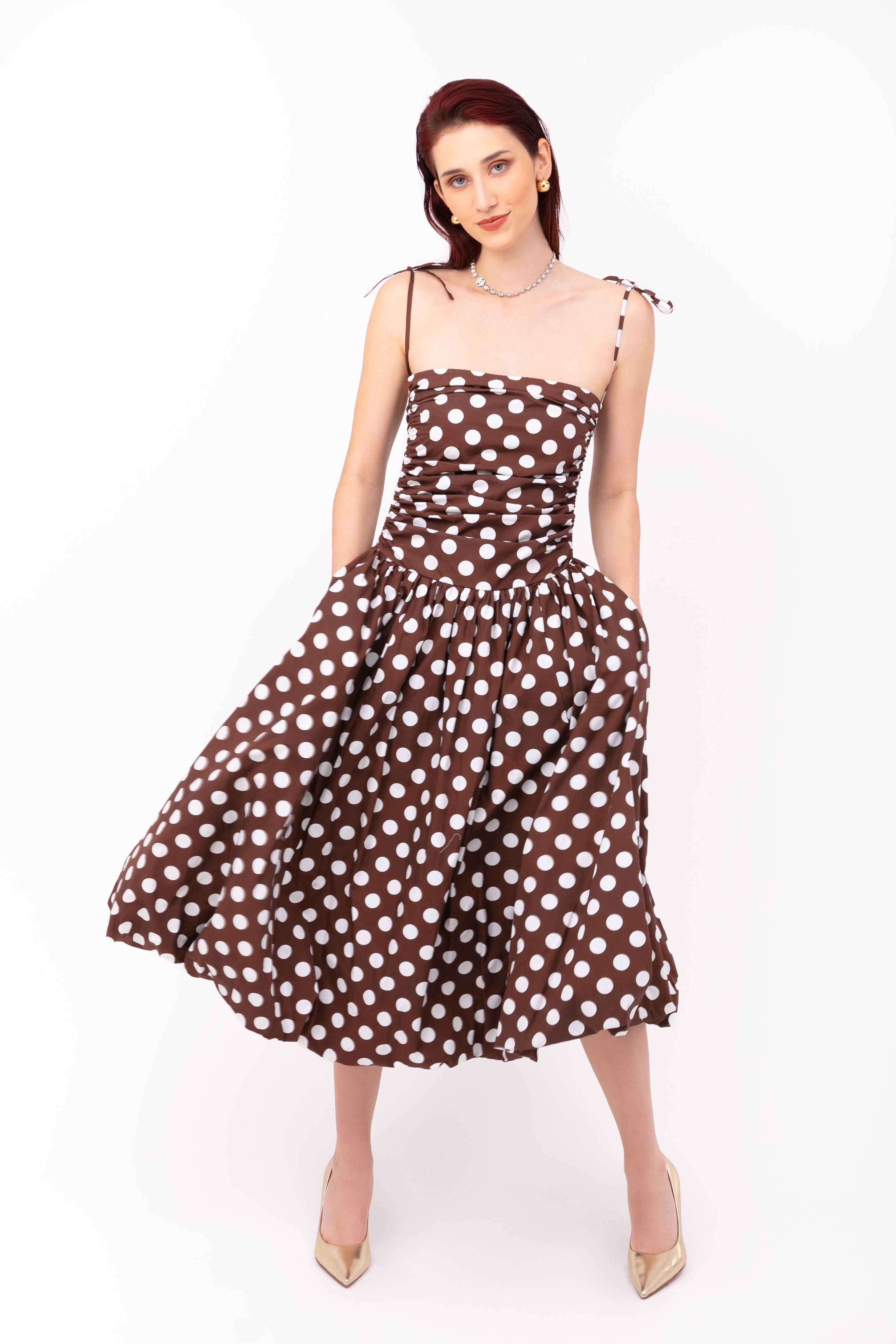 Alexa Brown Polka Dot Puffball Dress