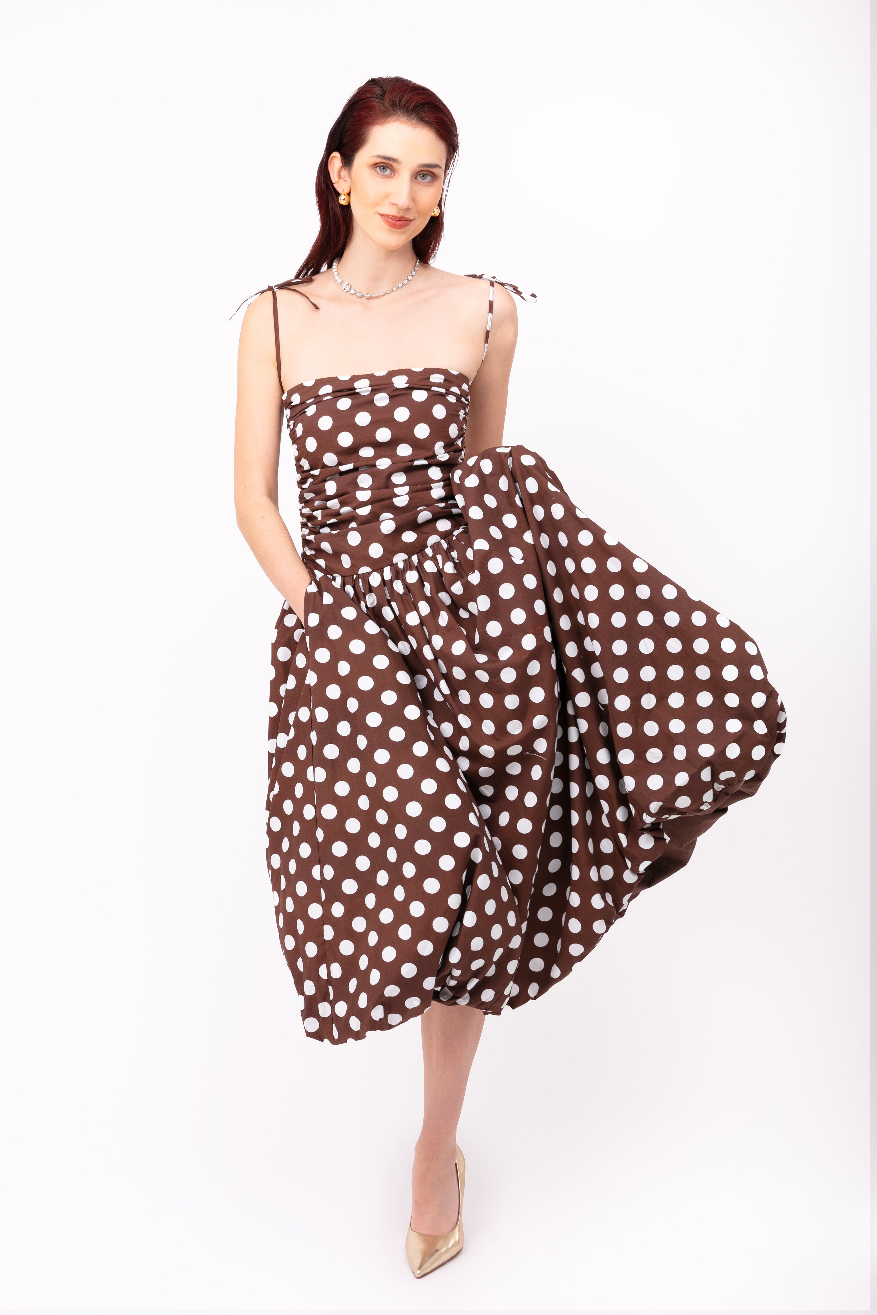 Alexa Brown Polka Dot Puffball Dress