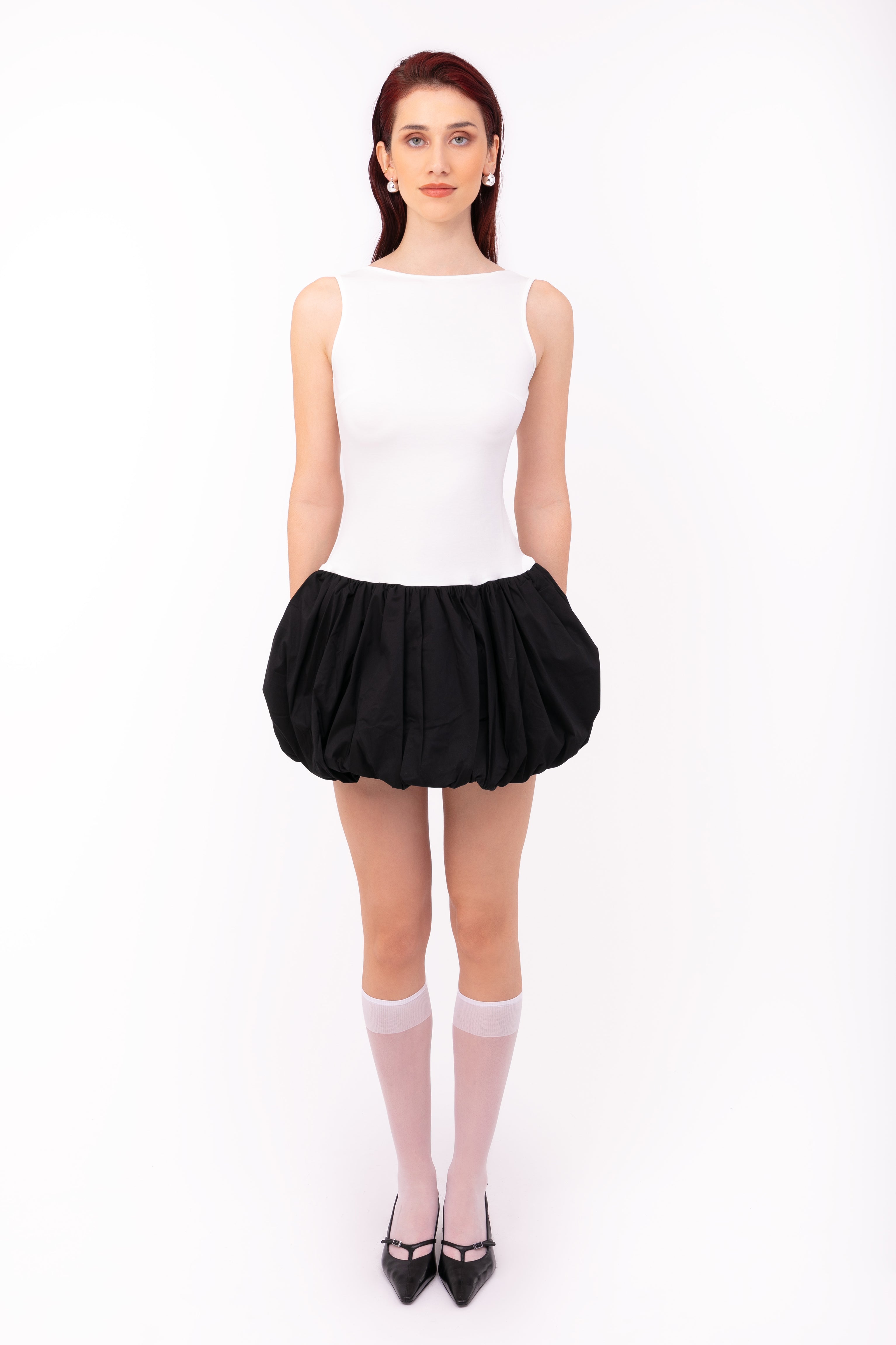 Robyn Monochrome Scoop Back Puffball Ultra Mini Dress