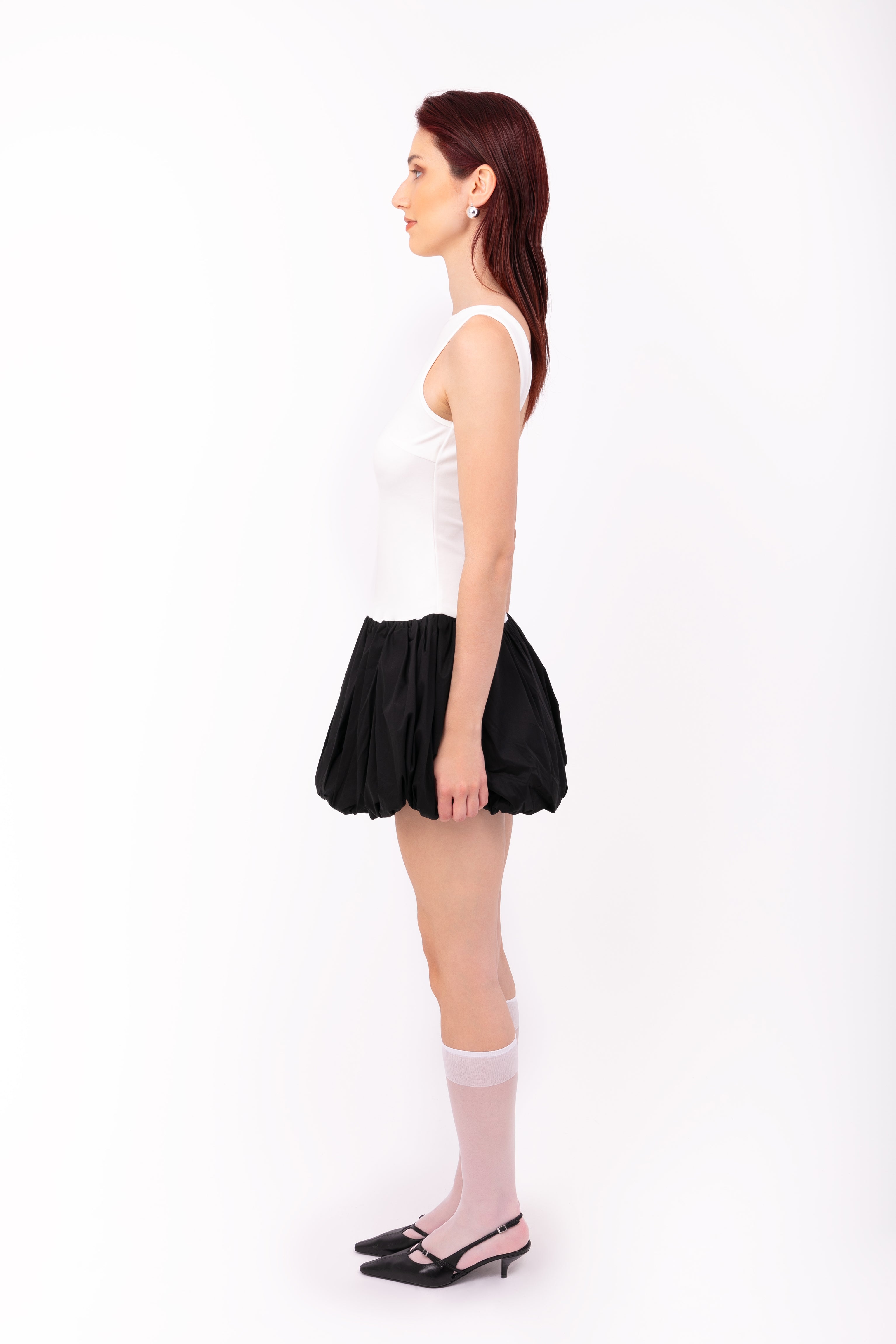 Robyn Mono Scoop Back Puffball Ultra Mini Dress