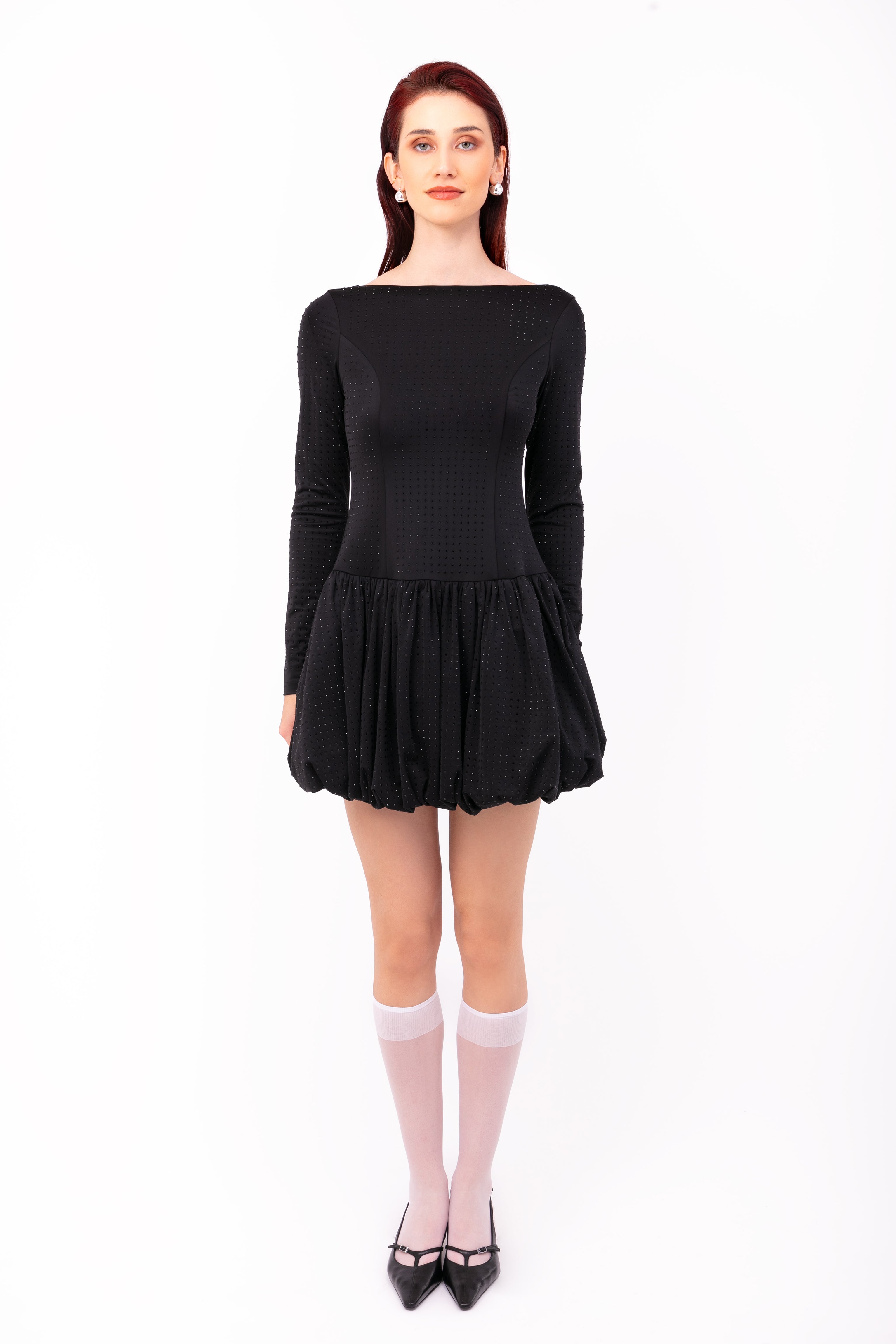 Deva Black Embellished Puffball Ultra Mini Dress