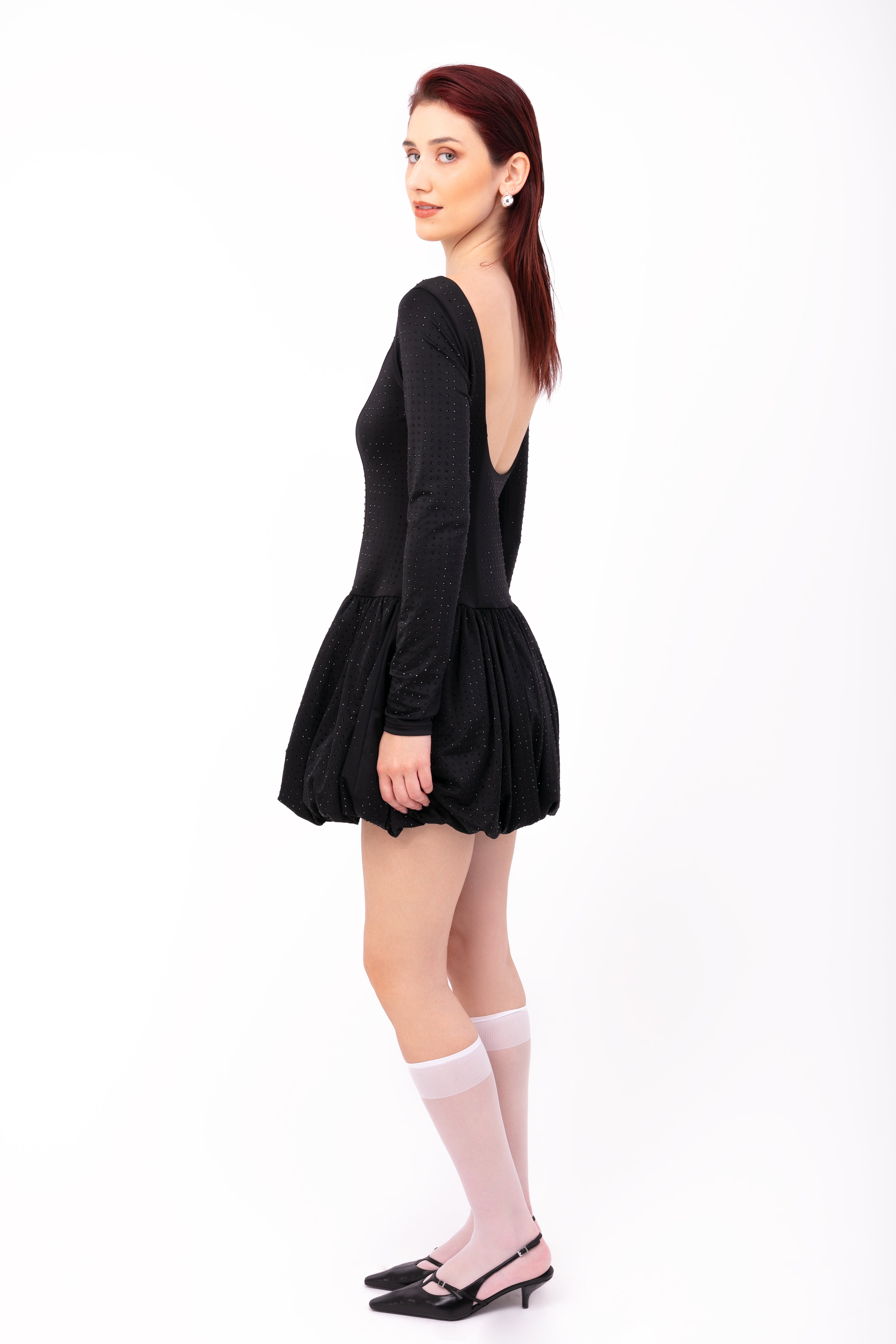 Deva Black Embellished Puffball Ultra Mini Dress