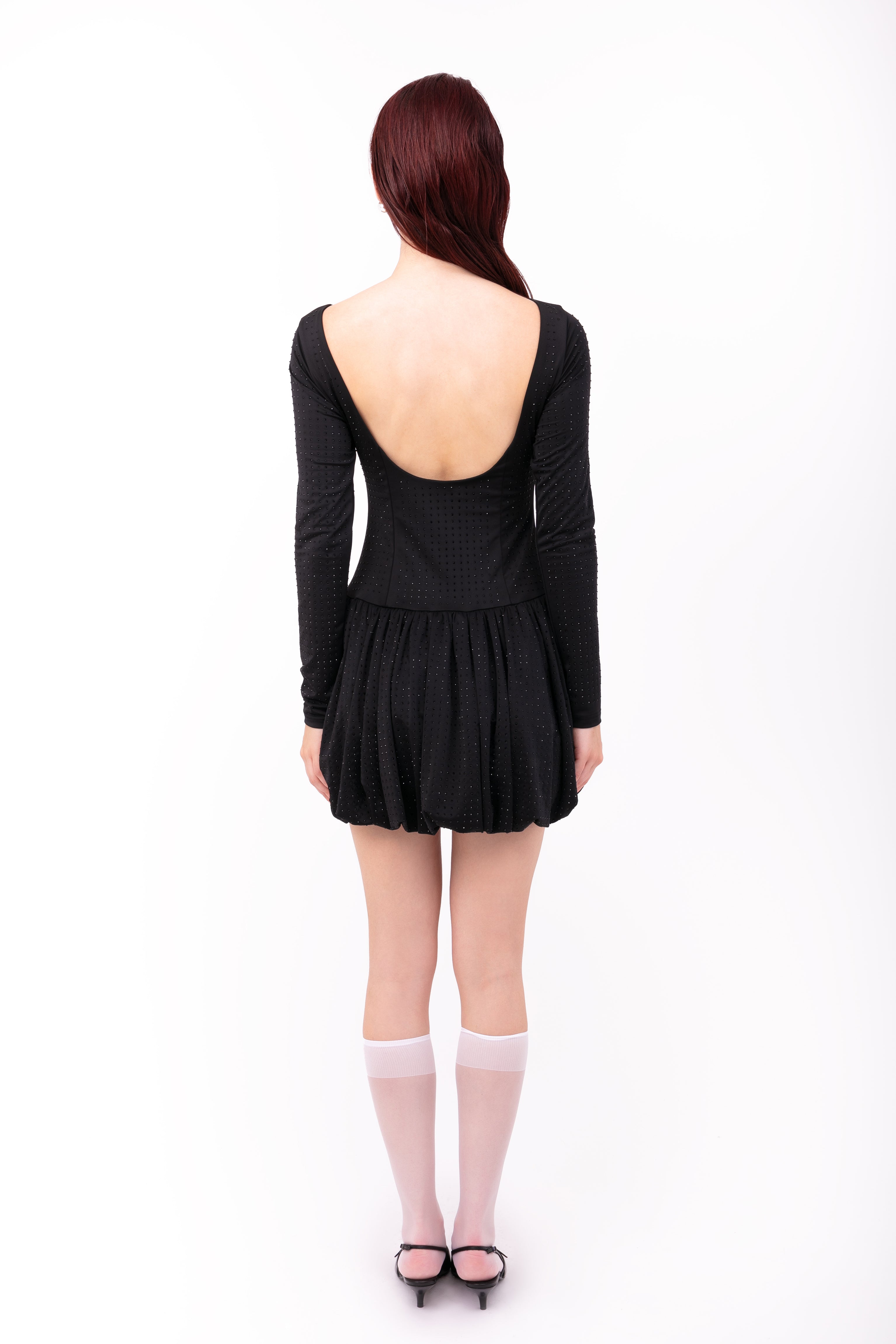 Deva Black Embellished Puffball Ultra Mini Dress