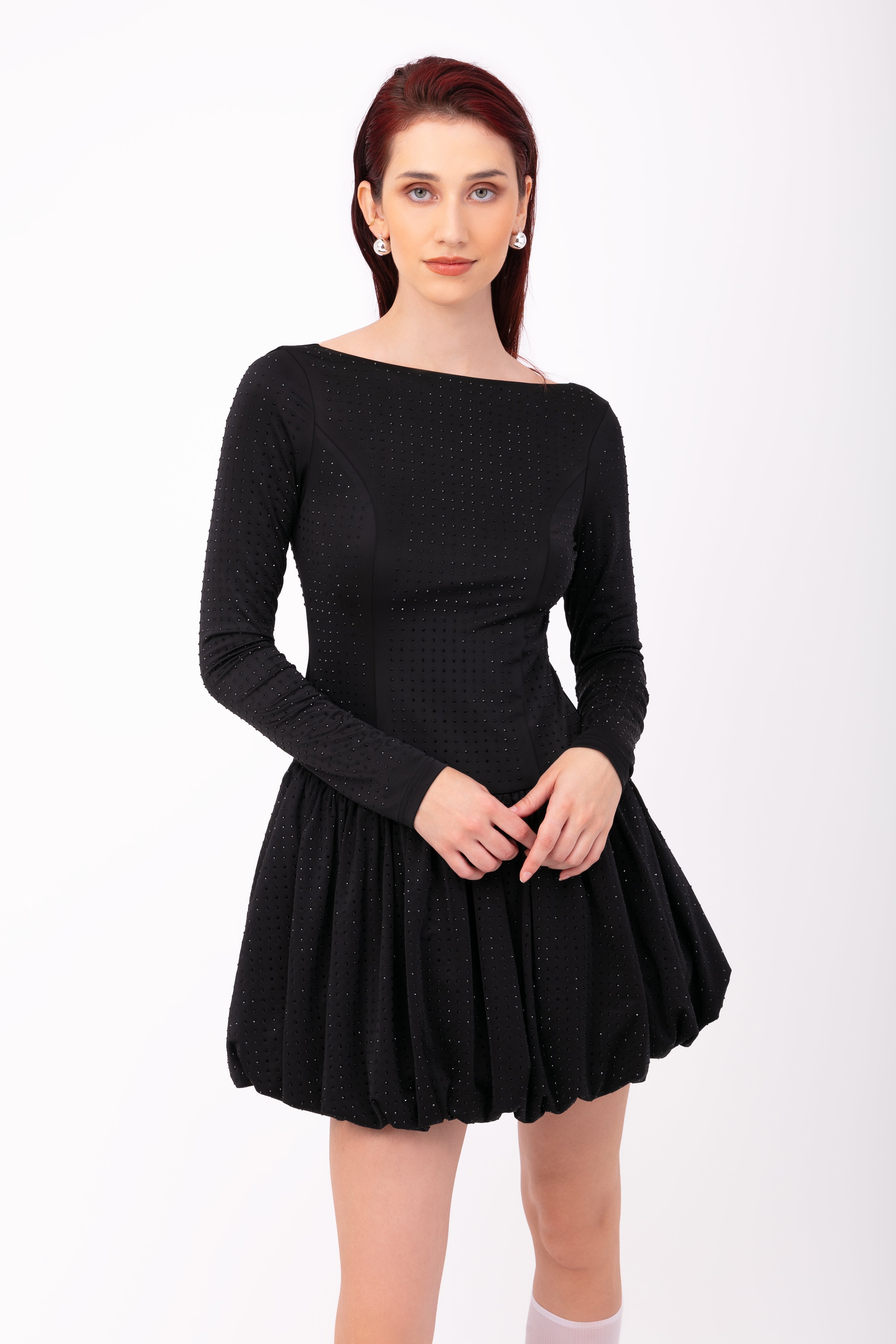 Deva Black Embellished Puffball Ultra Mini Dress