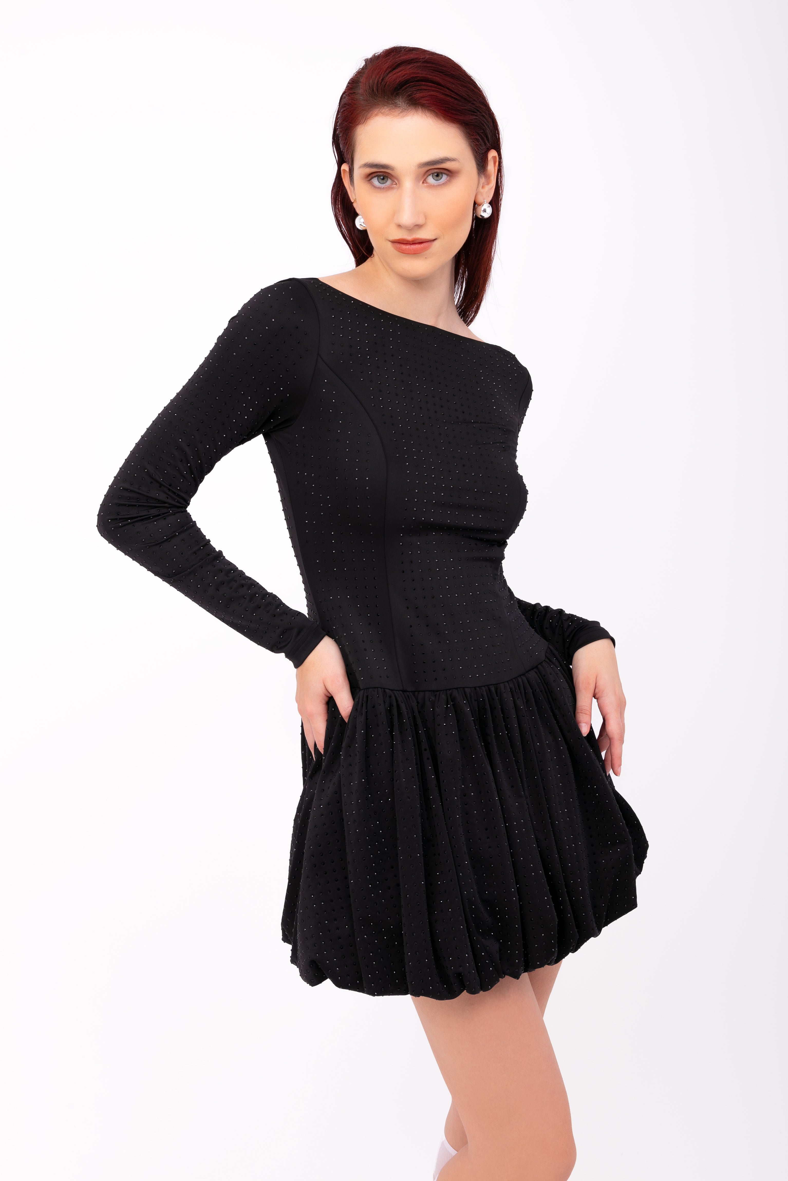 Deva Black Embellished Puffball Ultra Mini Dress