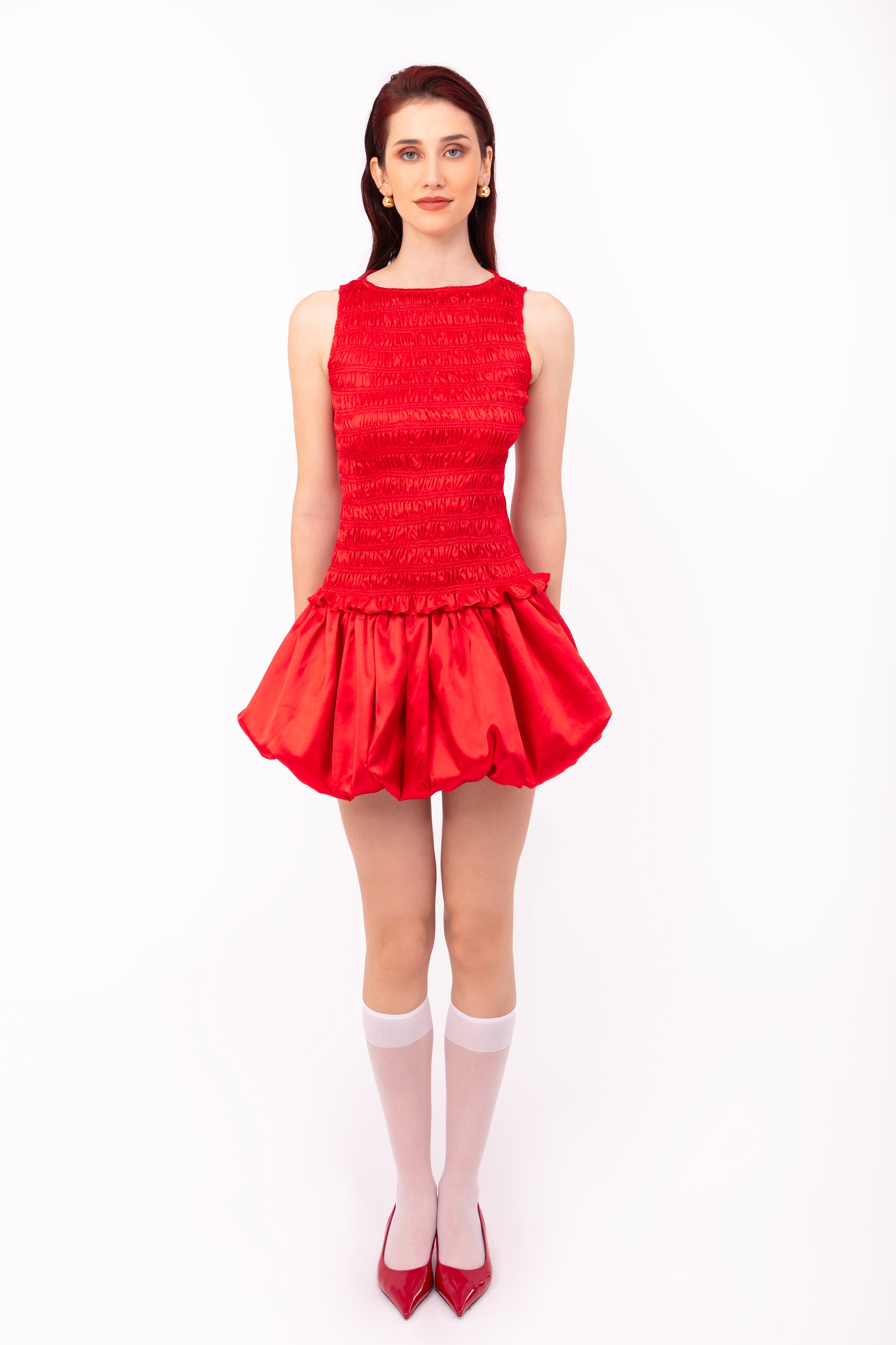 Claudia Red Satin Ultra Mini Puffball Skirt