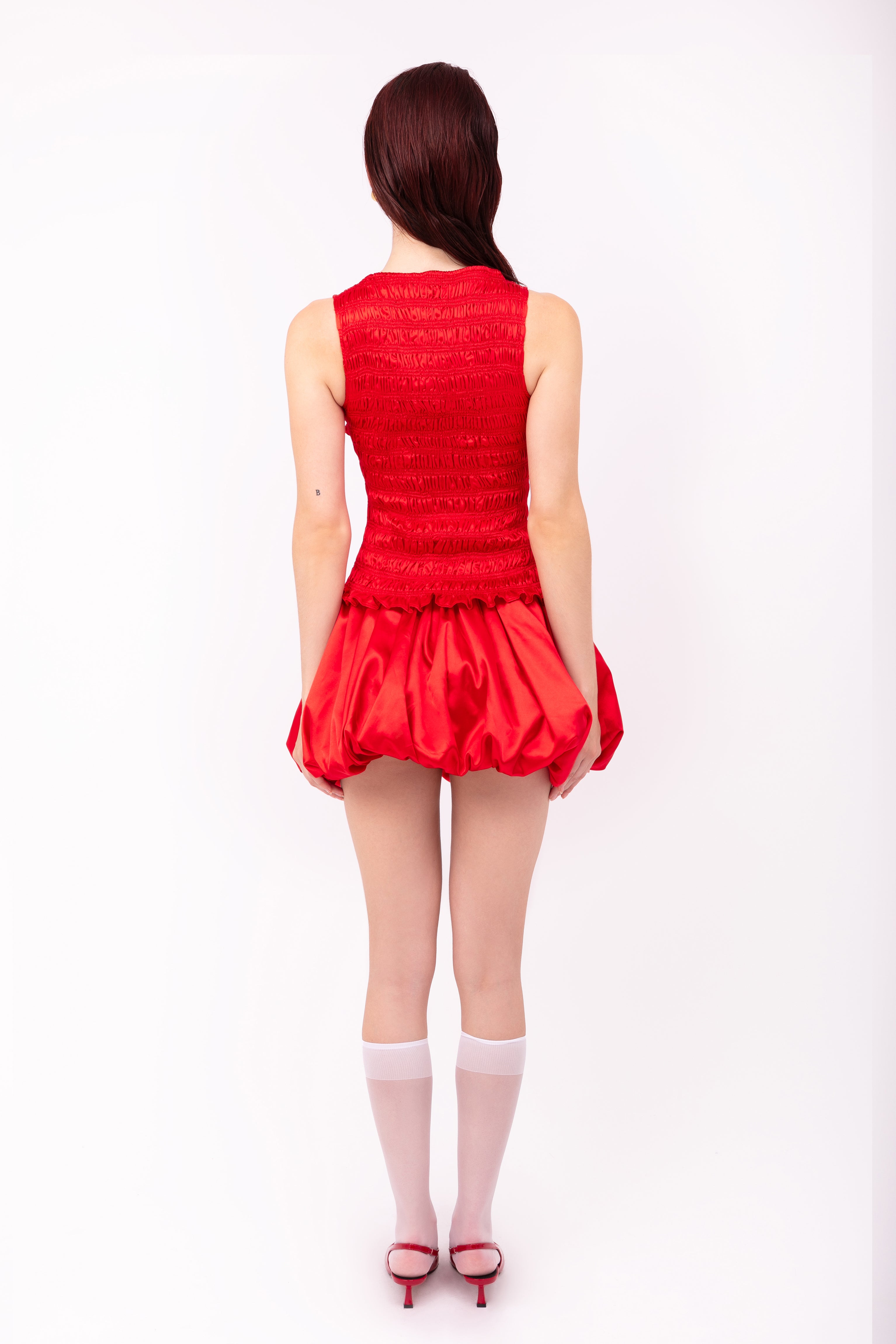 Claudia Red Satin Ultra Mini Puffball Skirt