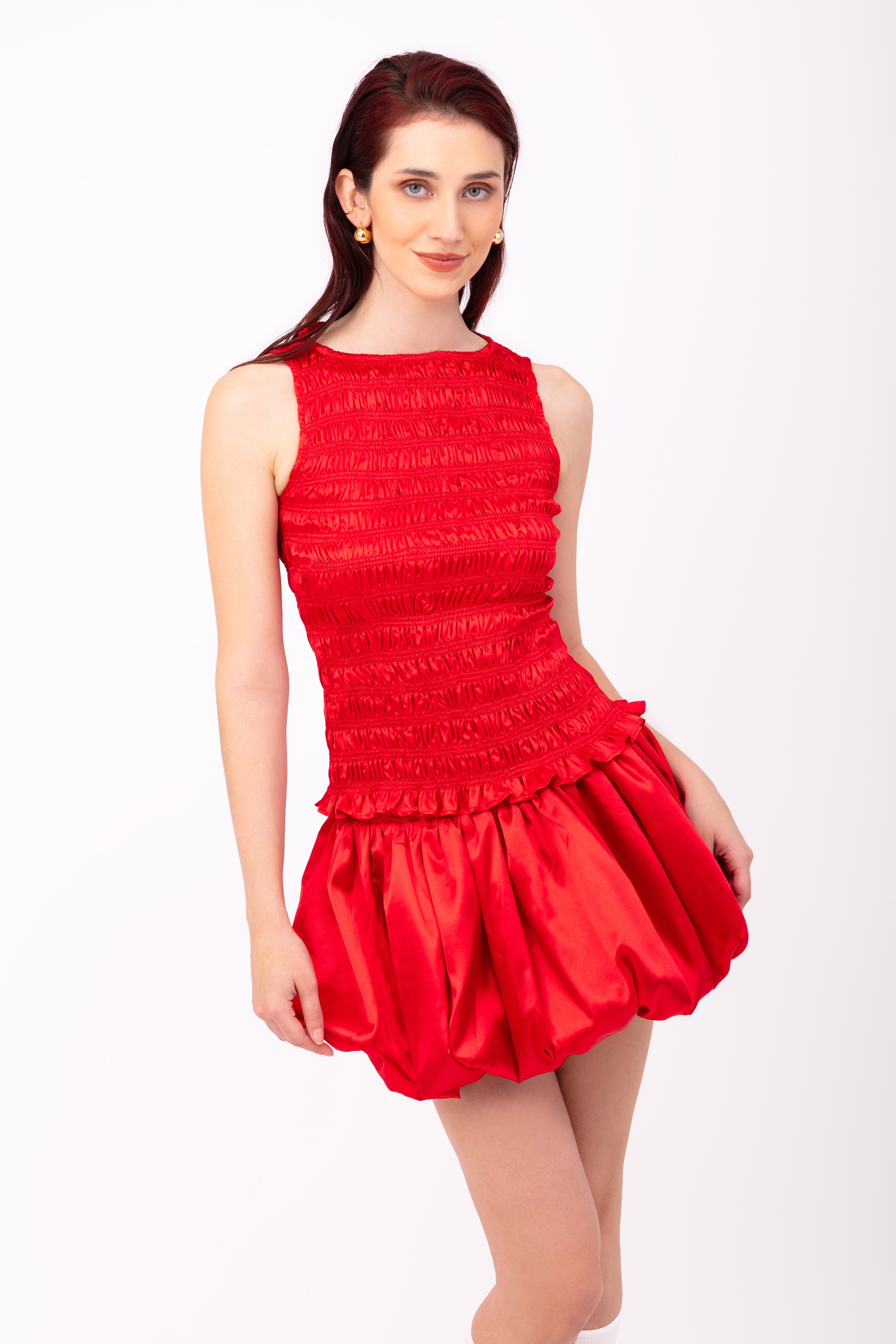 Claudia Red Satin Ultra Mini Puffball Skirt