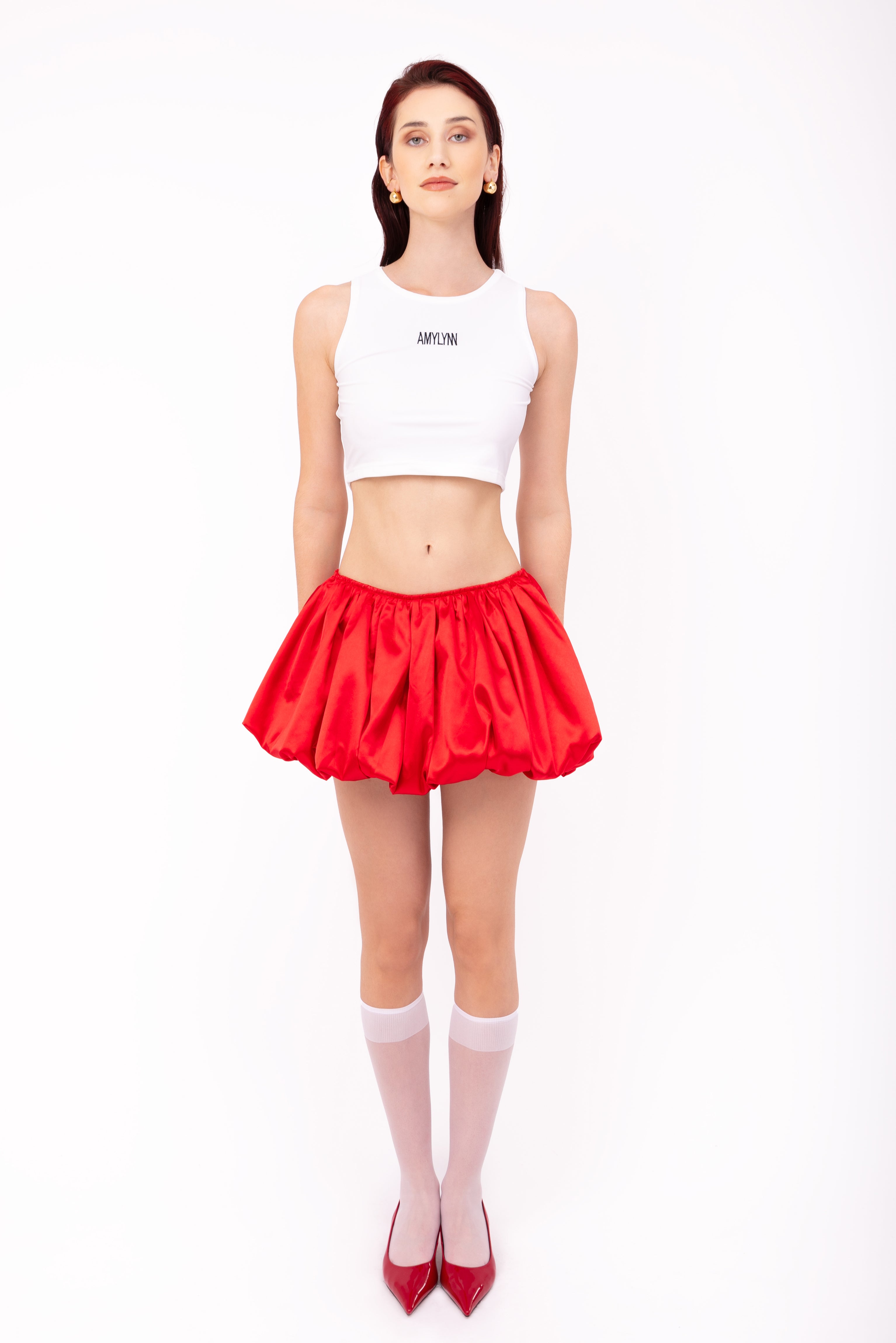 Claudia Red Satin Ultra Mini Puffball Skirt