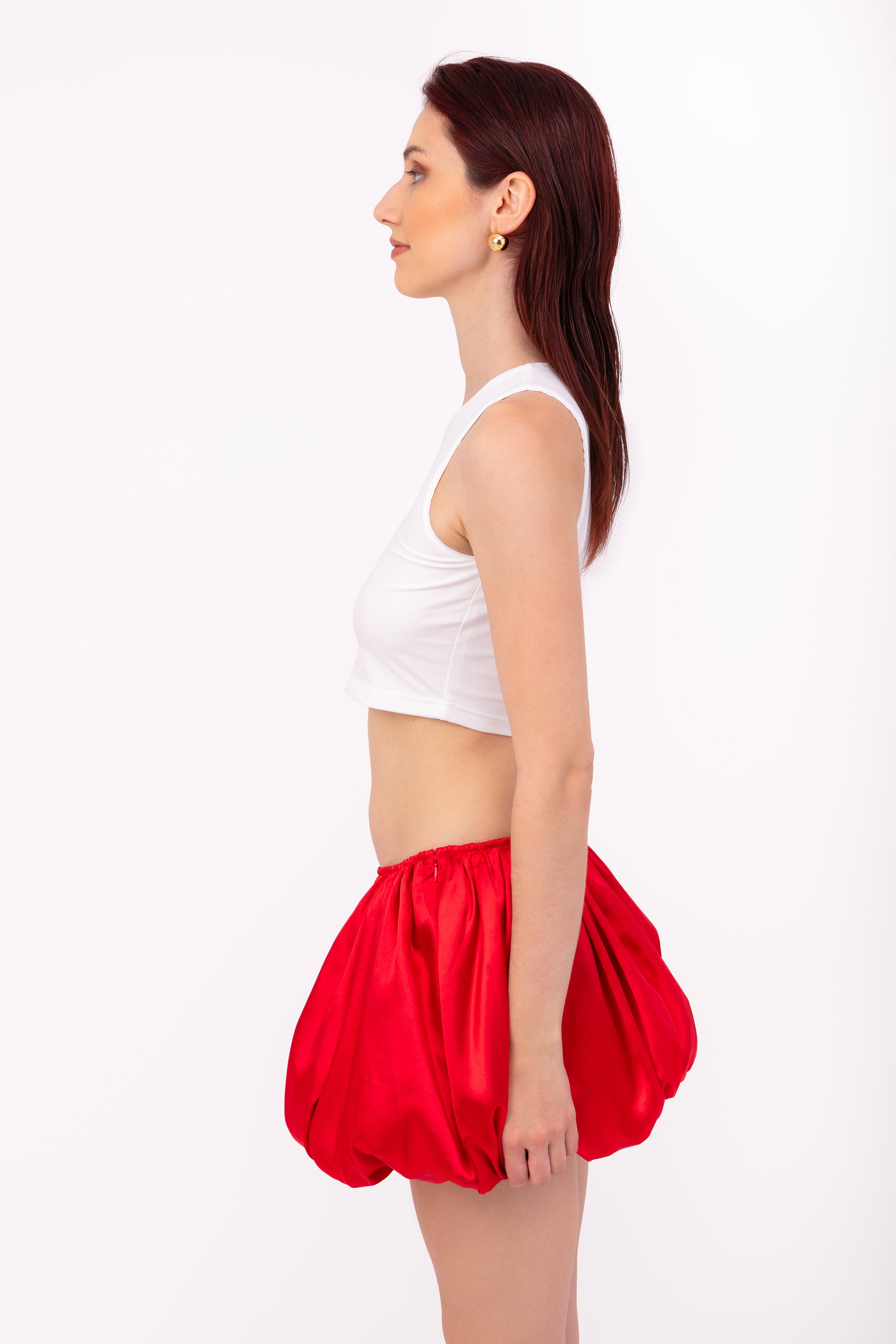 Claudia Red Satin Ultra Mini Puffball Skirt