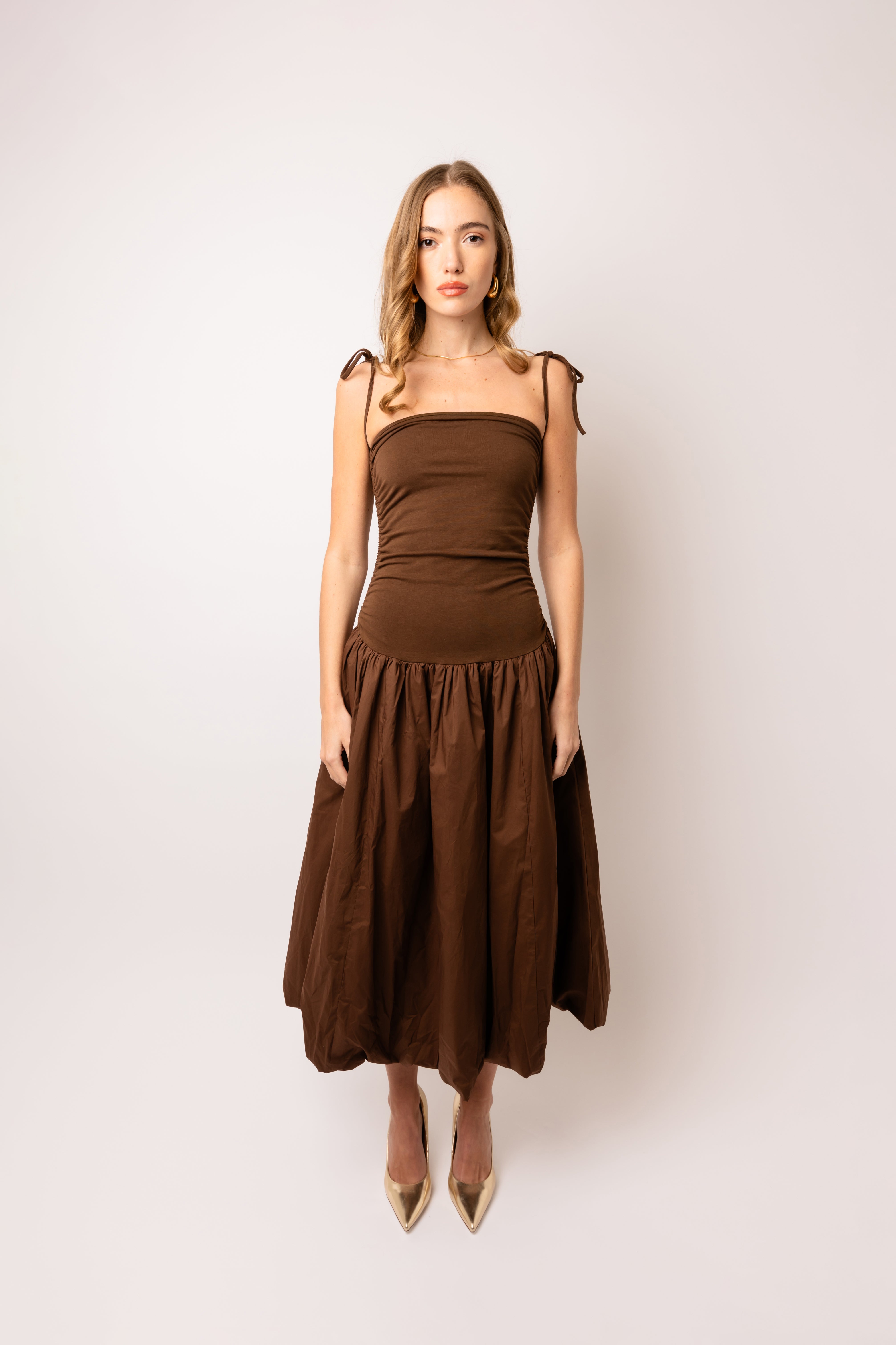 Alexa Chocolate Brown Puffball Dress