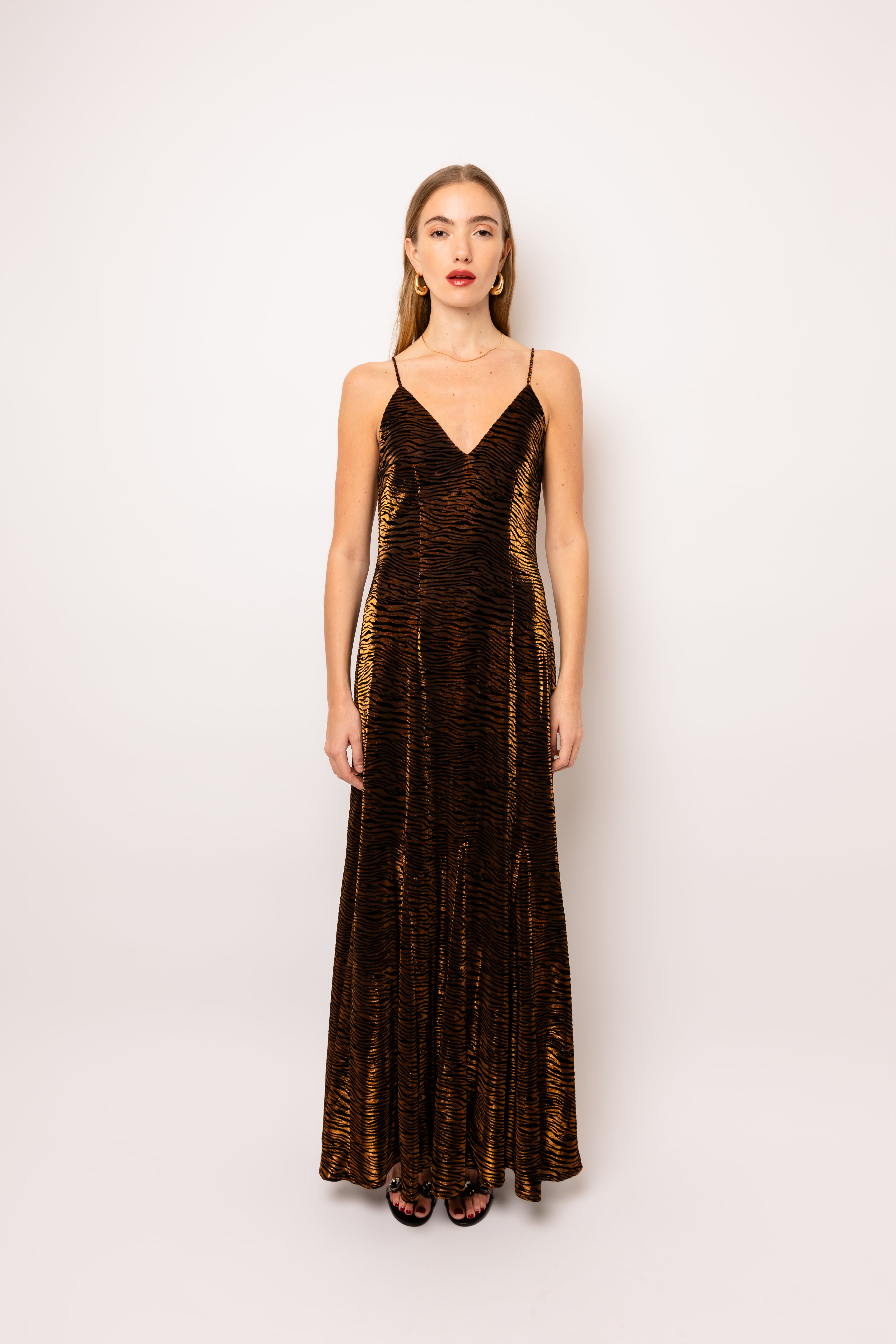 Talia Brown Tiger Velvet Burnout Maxi Dress