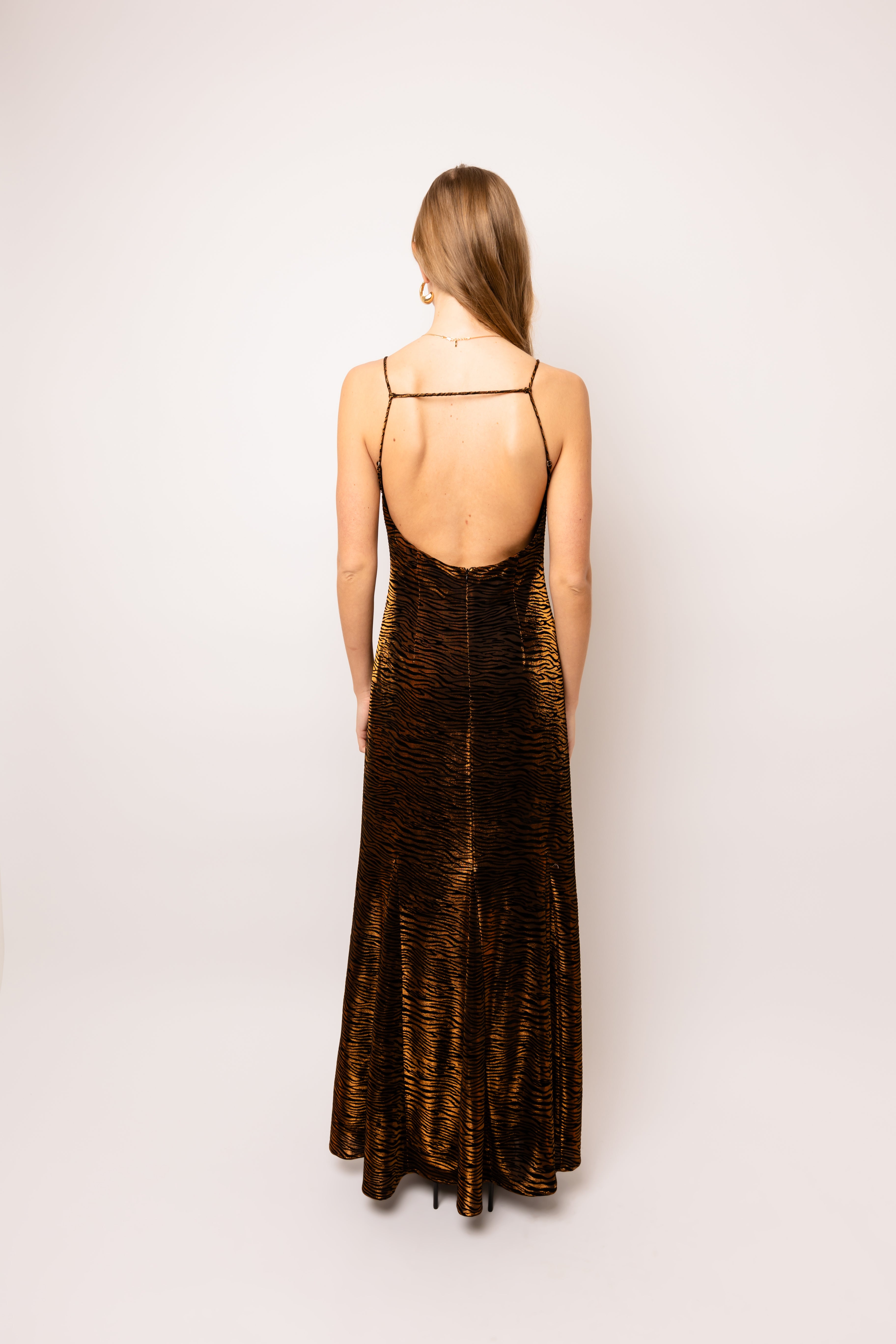 Talia Brown Tiger Velvet Burnout Maxi Dress